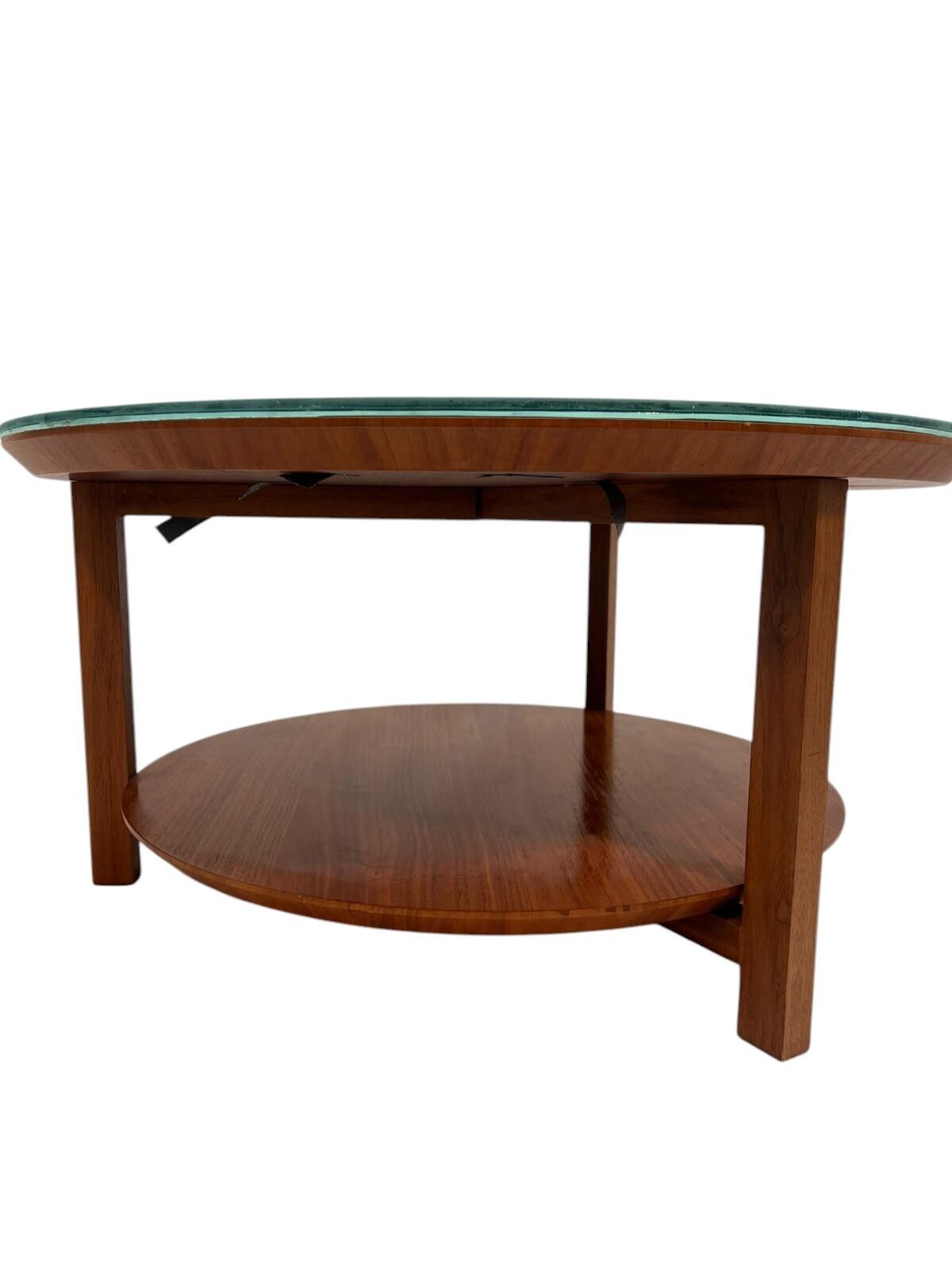 Mid Century Scandinavian Teak Round Coffee Table With Removable Glass Faux Marble Top, 1960s photo for sale