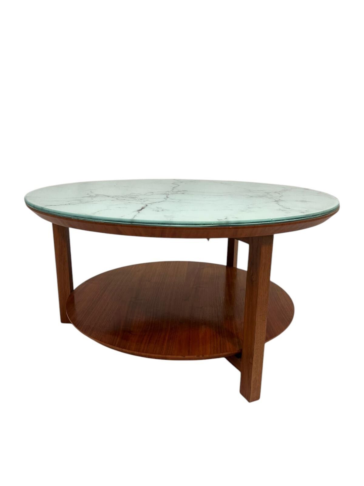 Mid Century Scandinavian Teak Round Coffee Table With Removable Glass Faux Marble Top, 1960s photo furniture