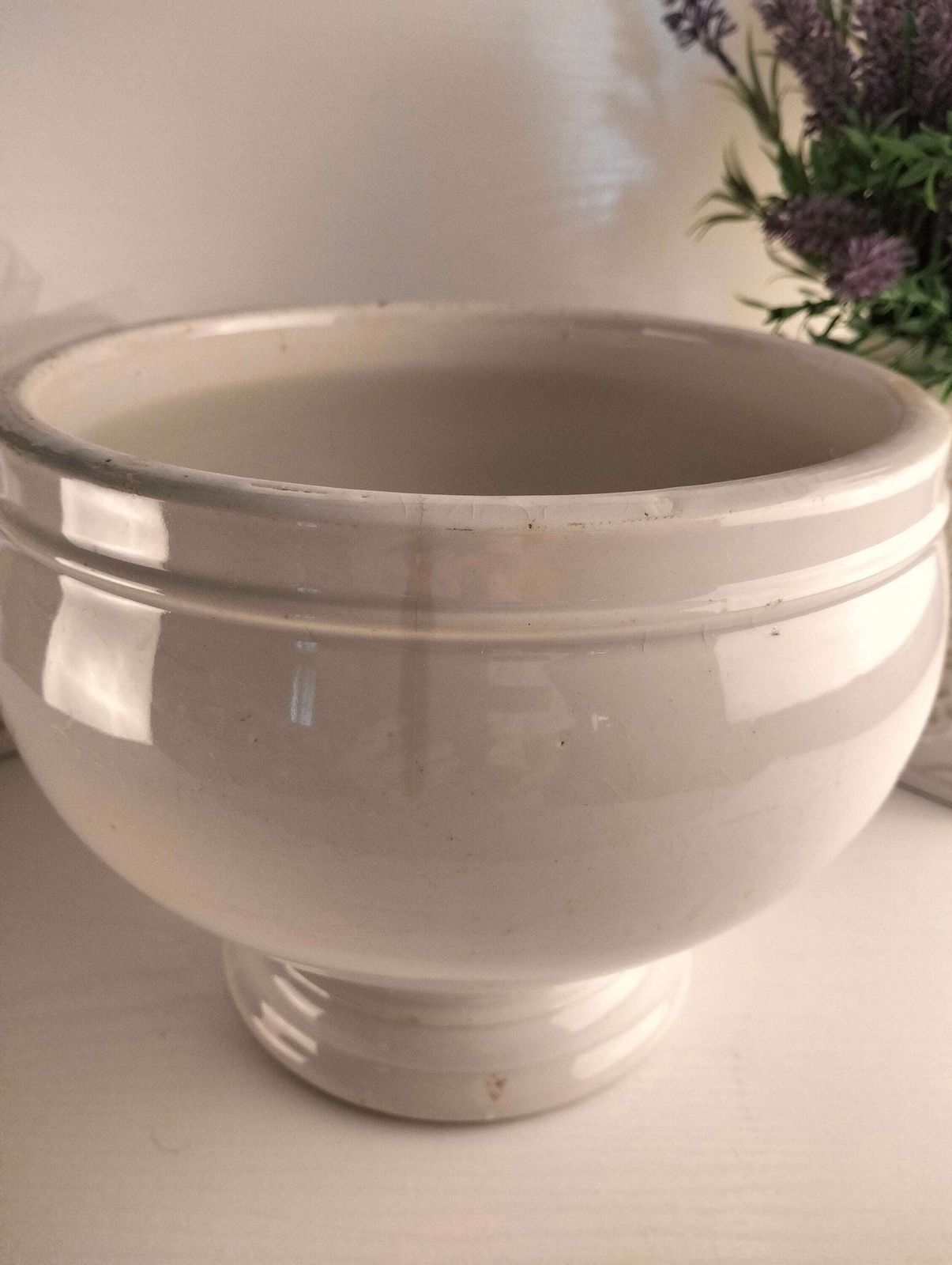 French Vintage Lion Head Tureen, White Earthenware Soup Bowl, Jardinière photo Home Decor