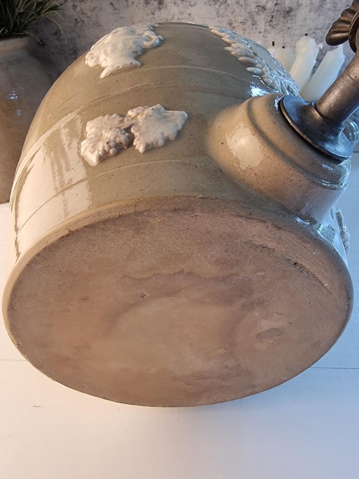 photo for sale Antique French Stoneware Vinegar Pot – Parisian Coat Of Arms Dispensing Jug