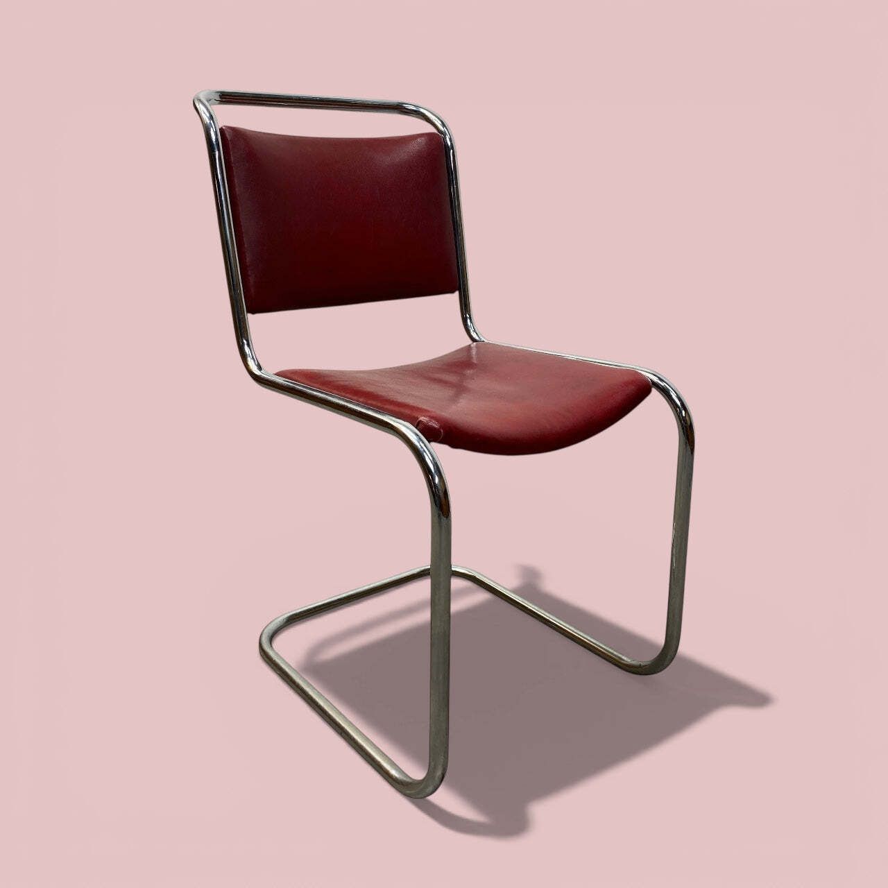 Vintage Cantilever Chair Red Rexine Tubular Steel photo furniture
