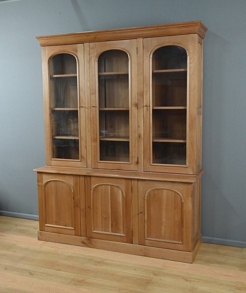Two Part Bookcase In Light Cherry Wood, Louis Philippe Style – 20th Century photo for sale