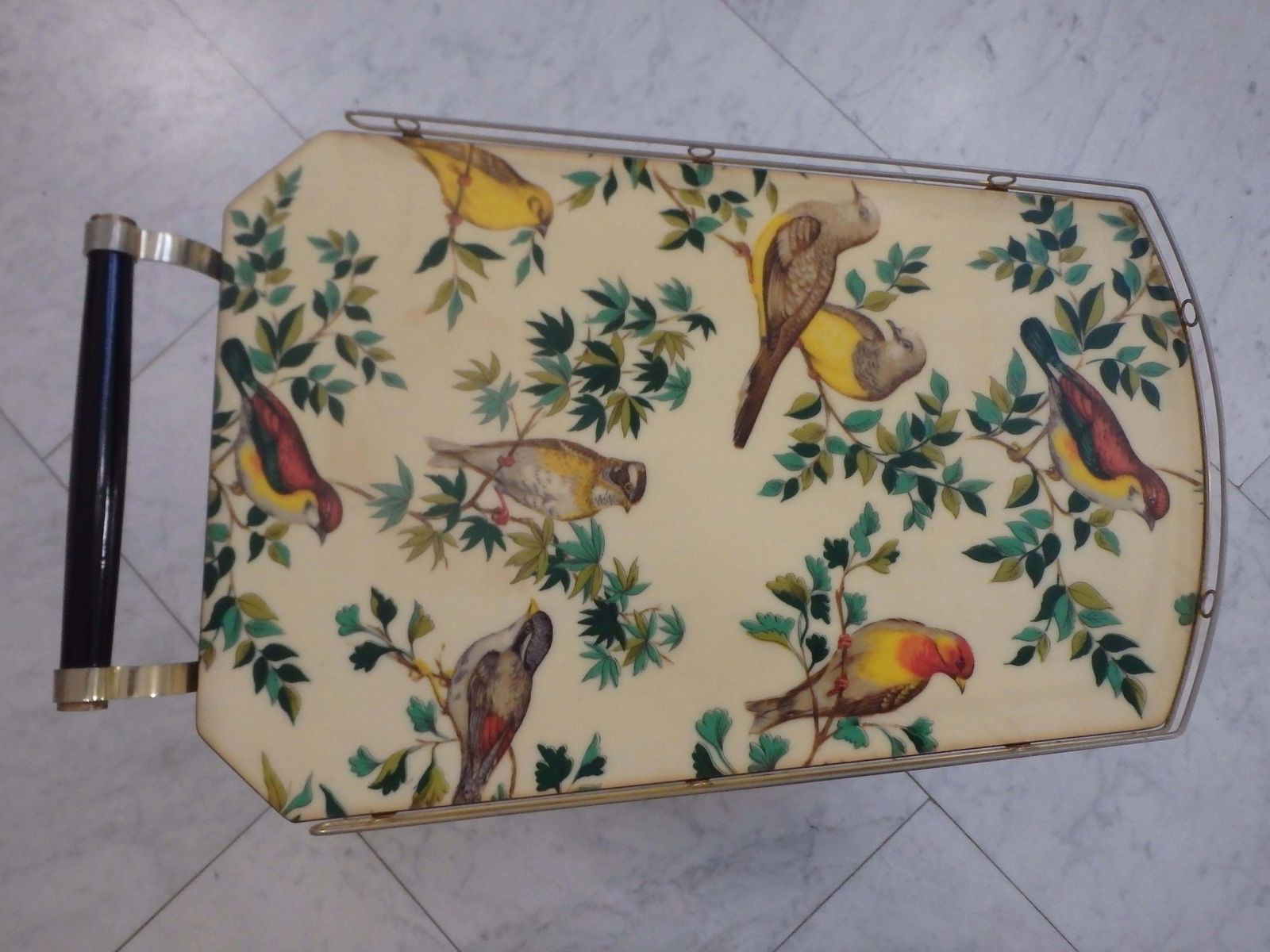 photo buy 1950s Bar Cart On 3 Wheels With Beautiful Birds On The Shelf
