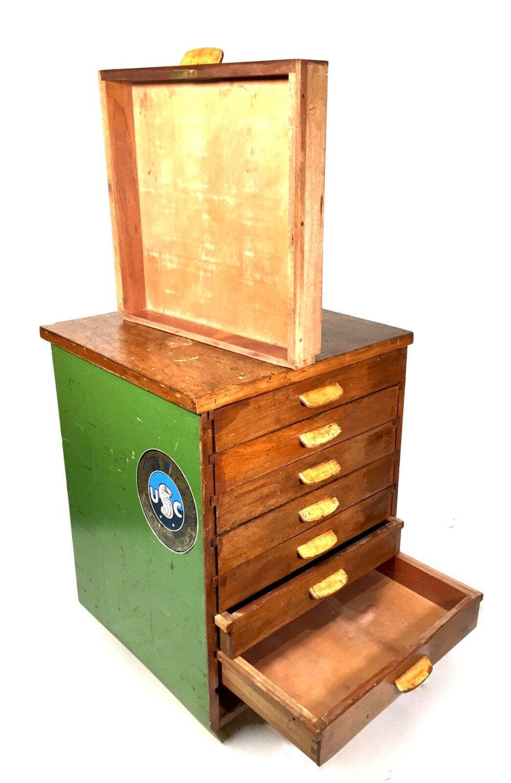 photo buy Antique Industrial Wooden Filling Cabinet / Storage Drawers Cabinet C.1930