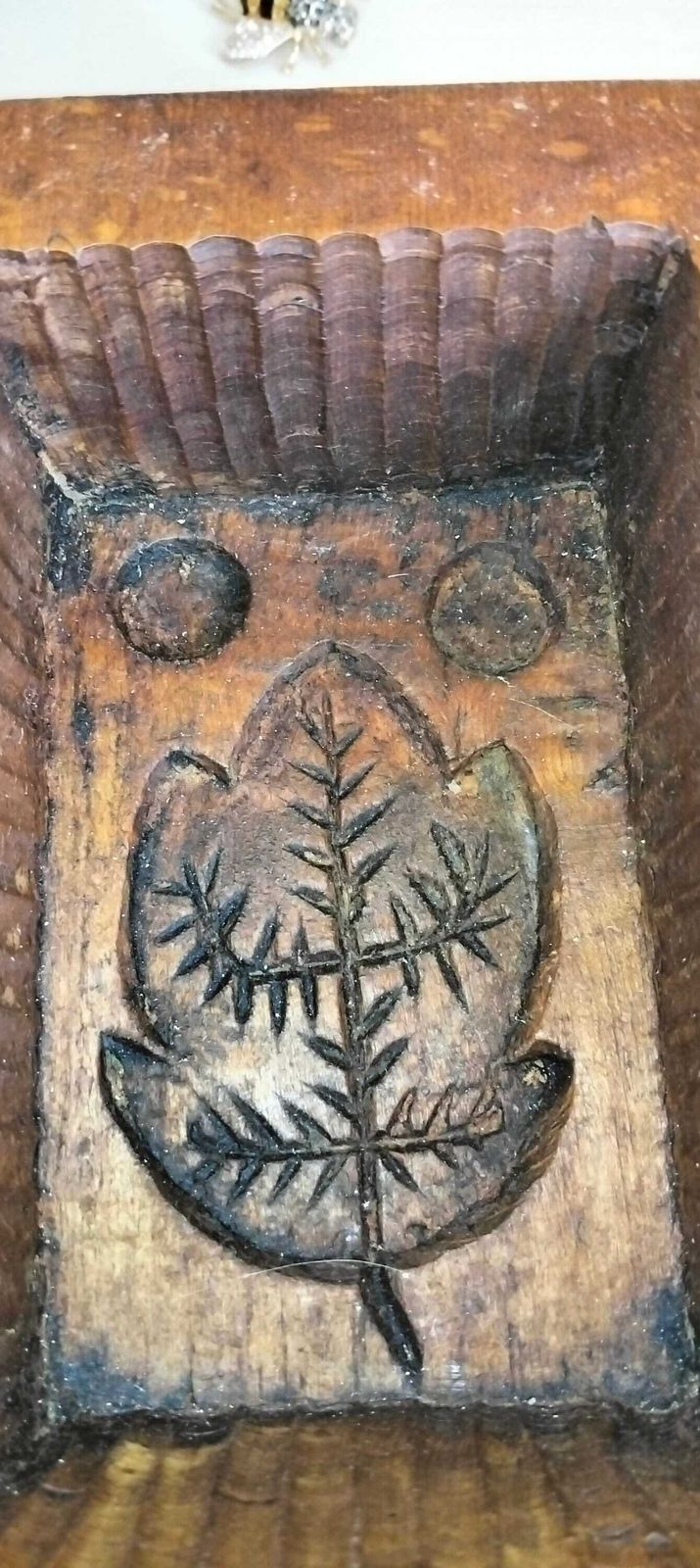 Antique French Wooden Butter Mold, Farmhouse Kitchen Decor photo for sale