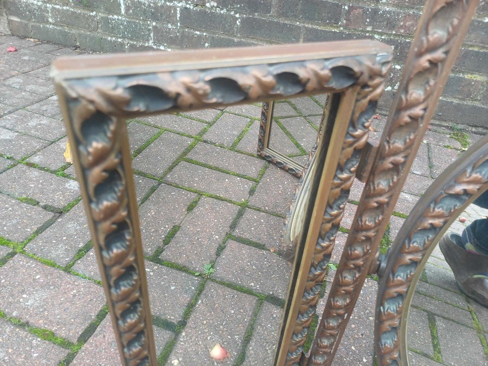 Furniture Vintage Triple Dressing Table Mirror With Ornate Frame, Folding Vanity Mirror, Antique Bronze Blue Finish Tabletop Mirror, Art Deco Style photo