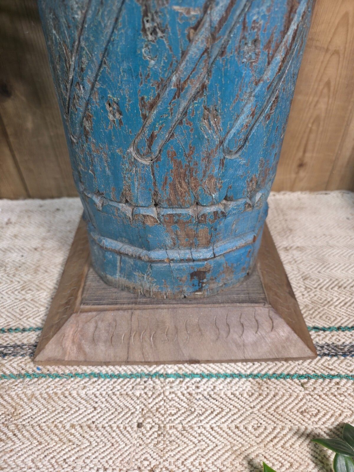 Large Vintage Reclaimed Carved Indian Solid Wooden Pillar Column Candle Holder photo vinterior