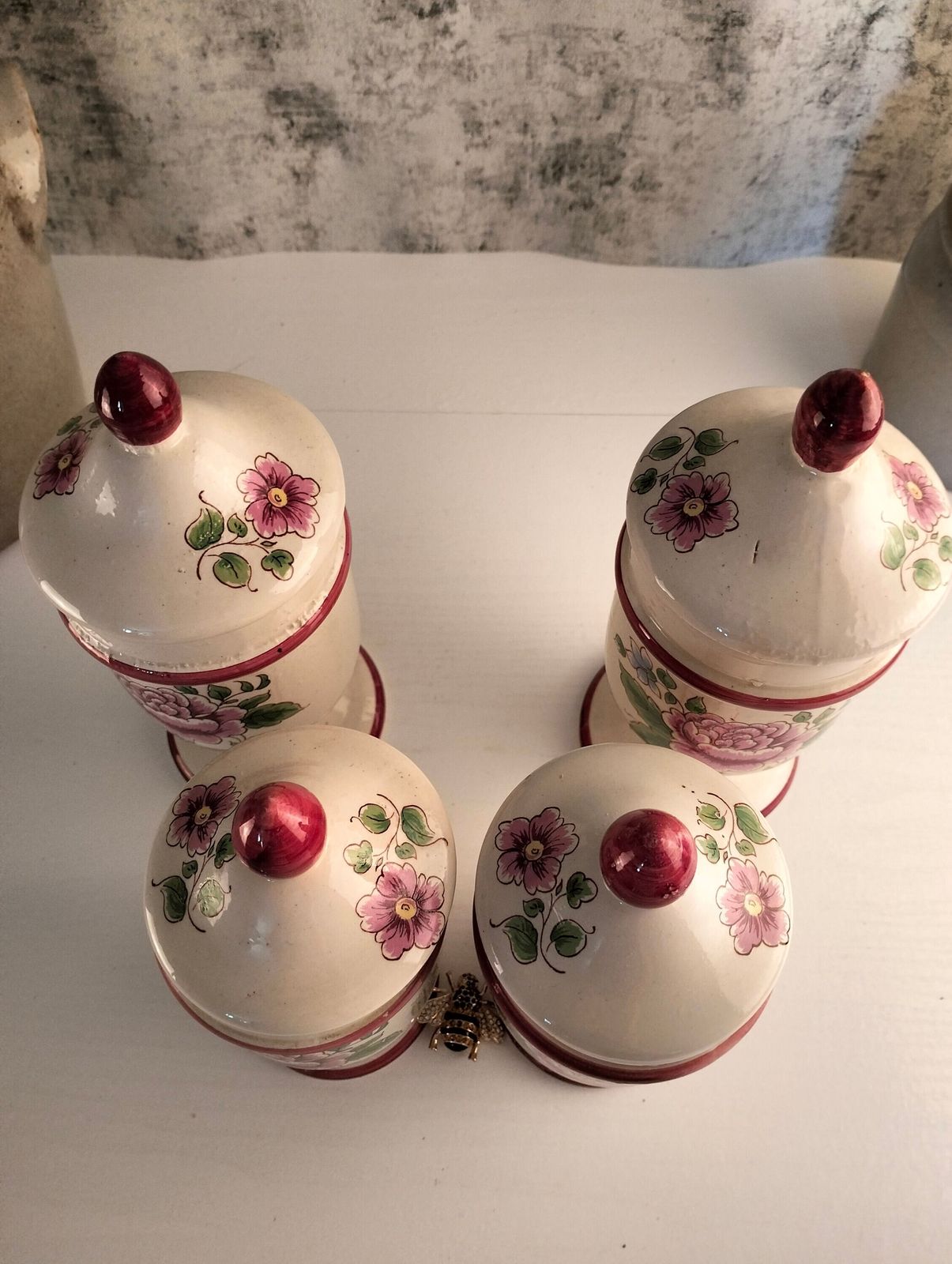 Antique French Ceramic Kitchen Jars – Floral Storage Cannisters, Set Of Two photo Home Decor