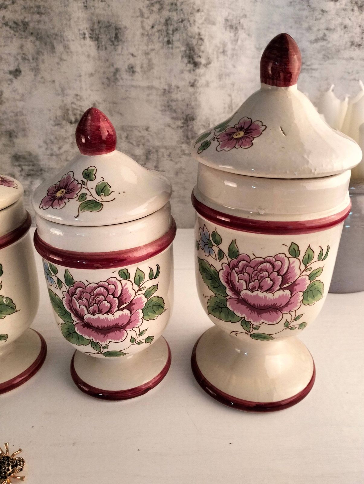 Antique French Ceramic Kitchen Jars – Floral Storage Cannisters, Set Of Two photo vinterior