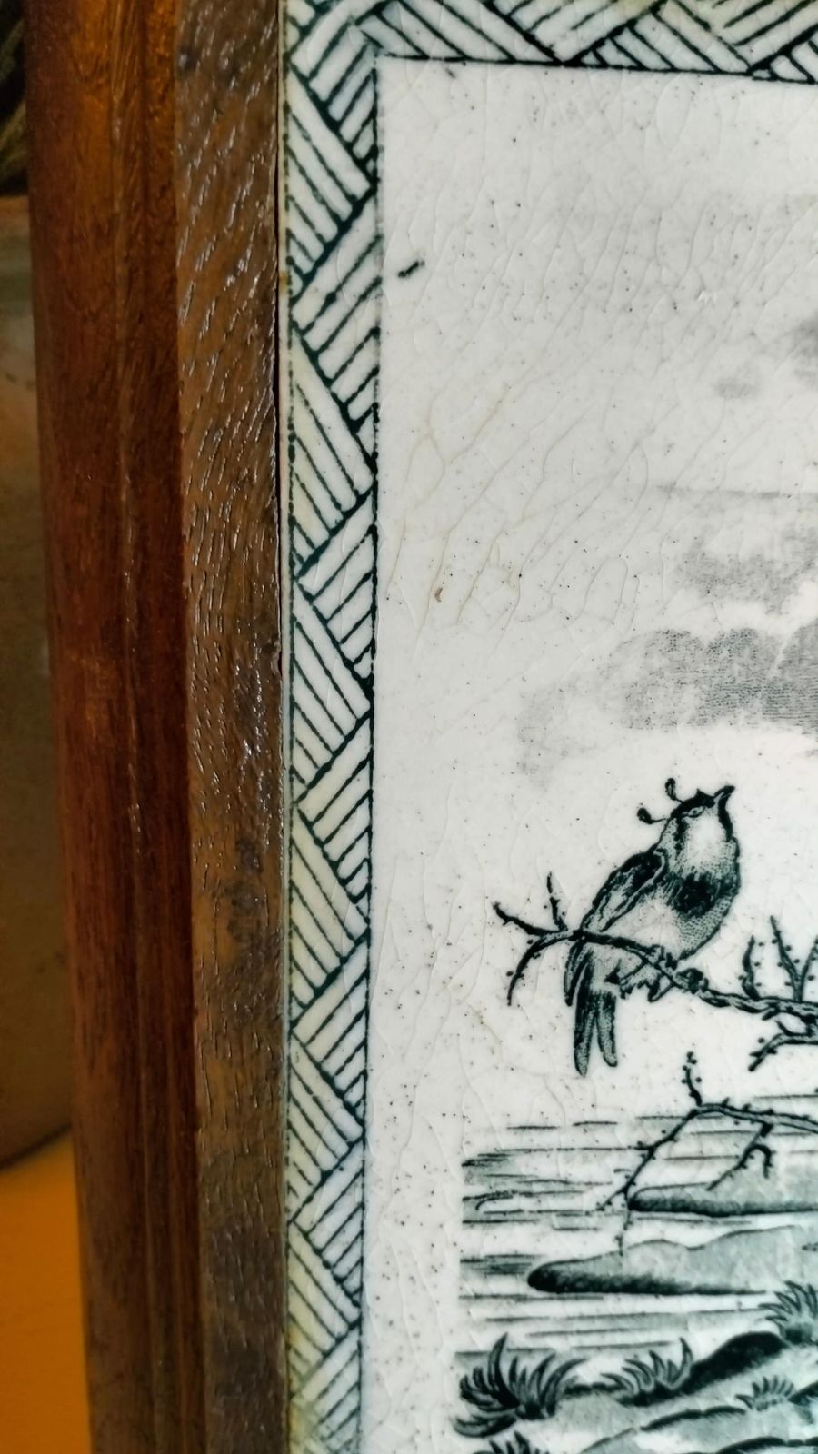 Vintage French Tile Trivet, Scenic Bird Design, Farmhouse Kitchen Decor photo Art