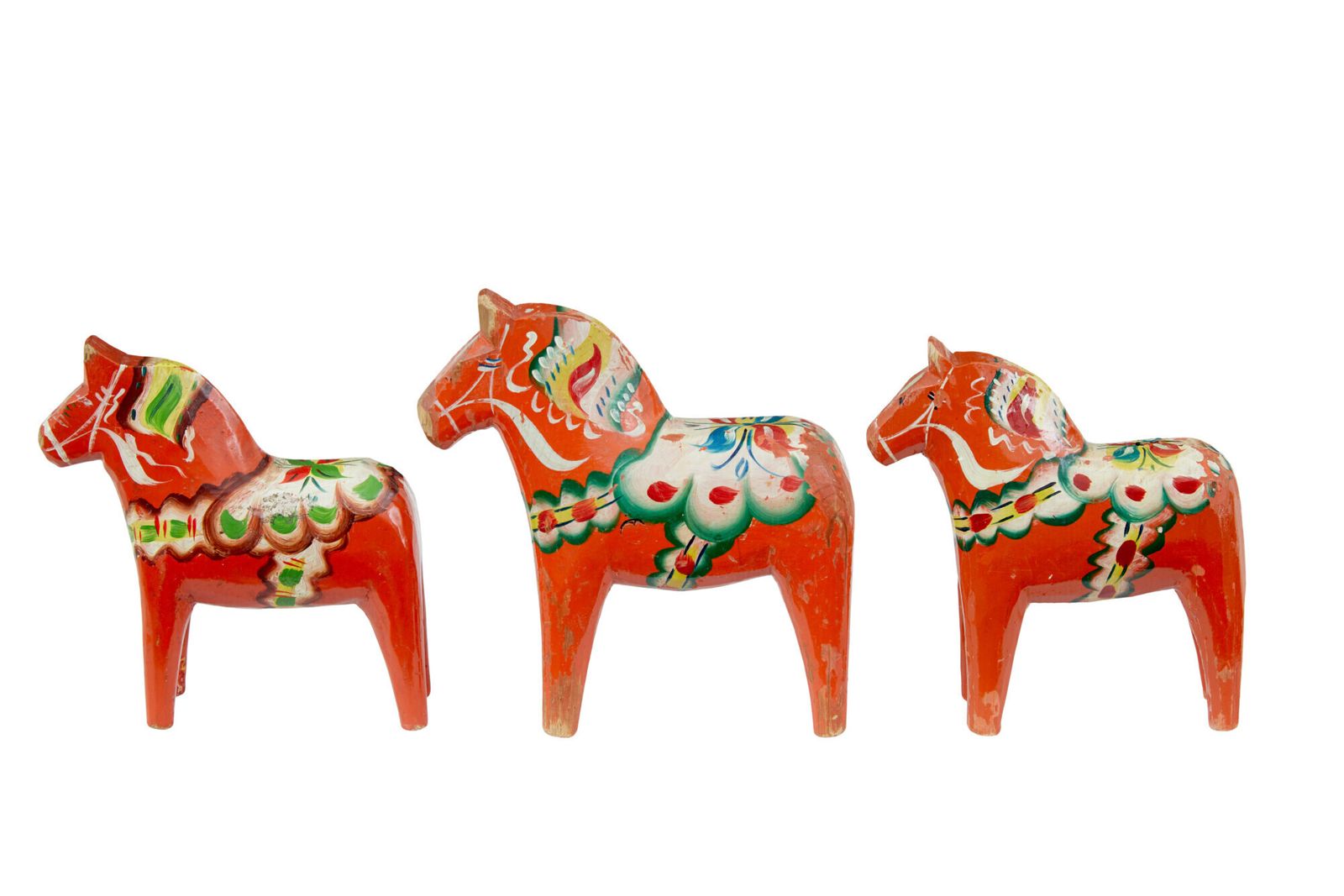 photo for sale Swedish Set Of 12 Traditional Hand Painted Dala Horses