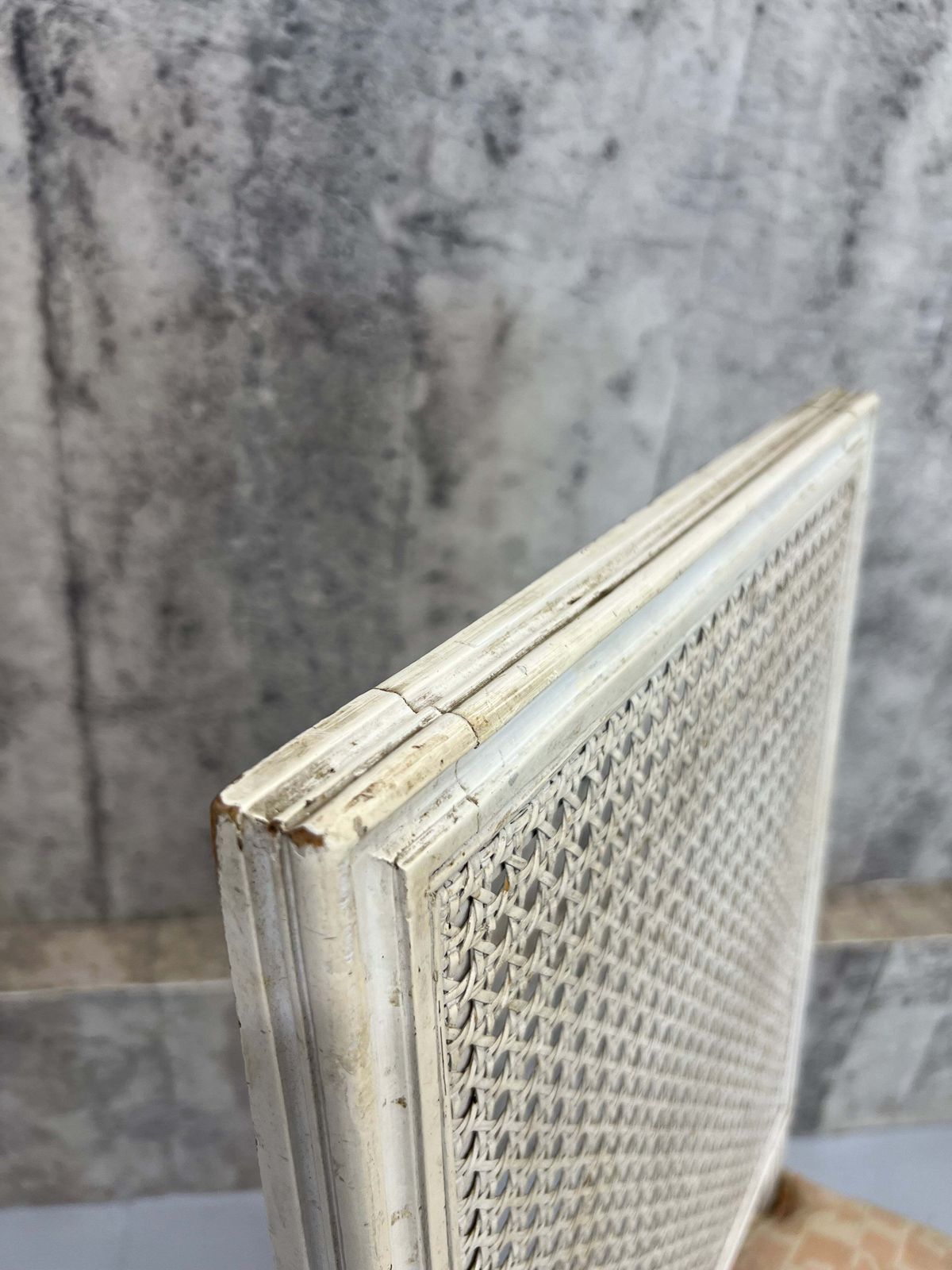 Set Of Four White Shabby Chic Cane Dining Chairs To Reupholster photo vintage