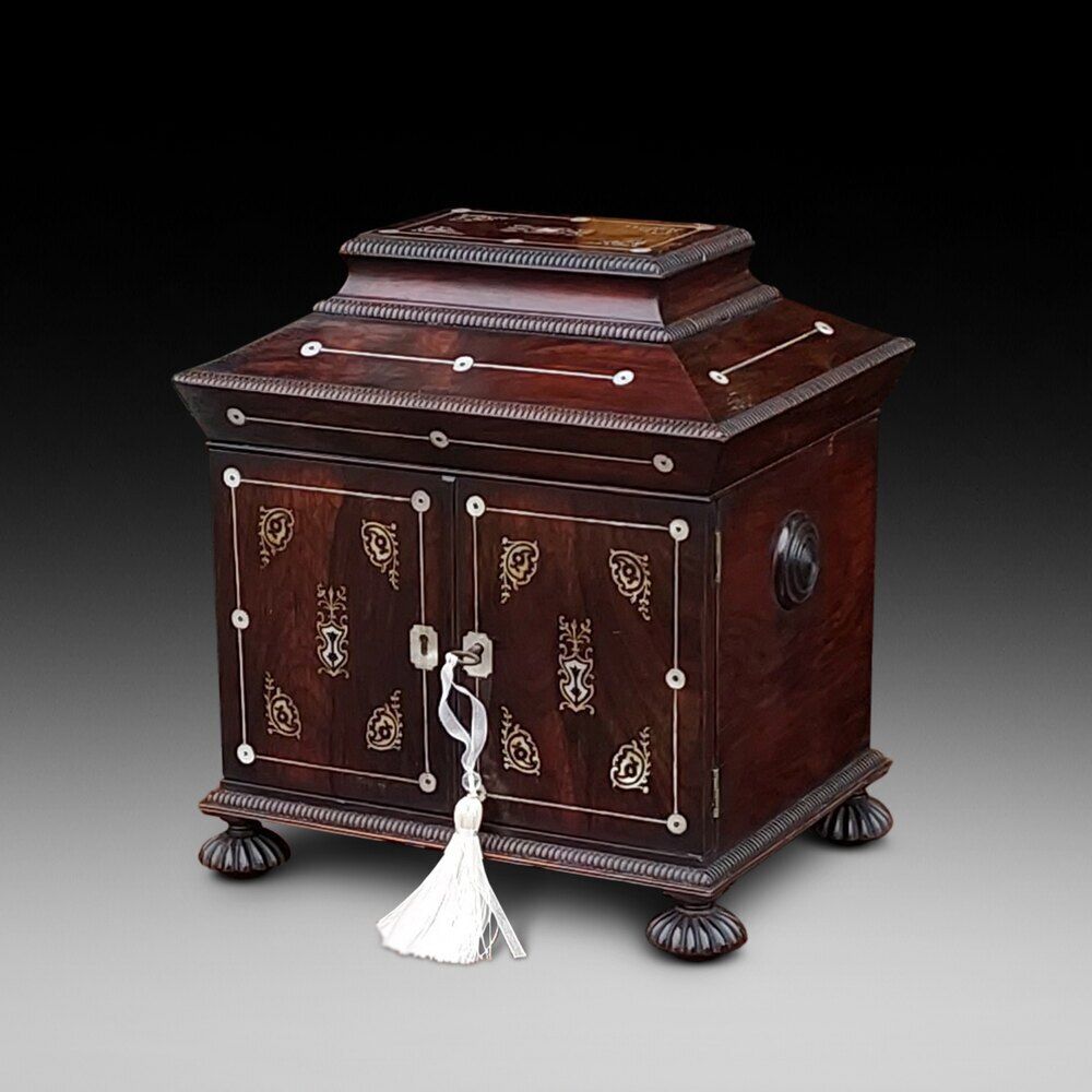 19thc Rosewood & Mother Of Pearl Jewellery Cabinet photo furniture