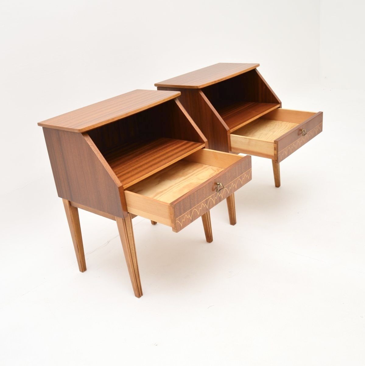 Pair Of Vintage Swedish Inlaid Mahogany Bedside Cabinets photo vintage