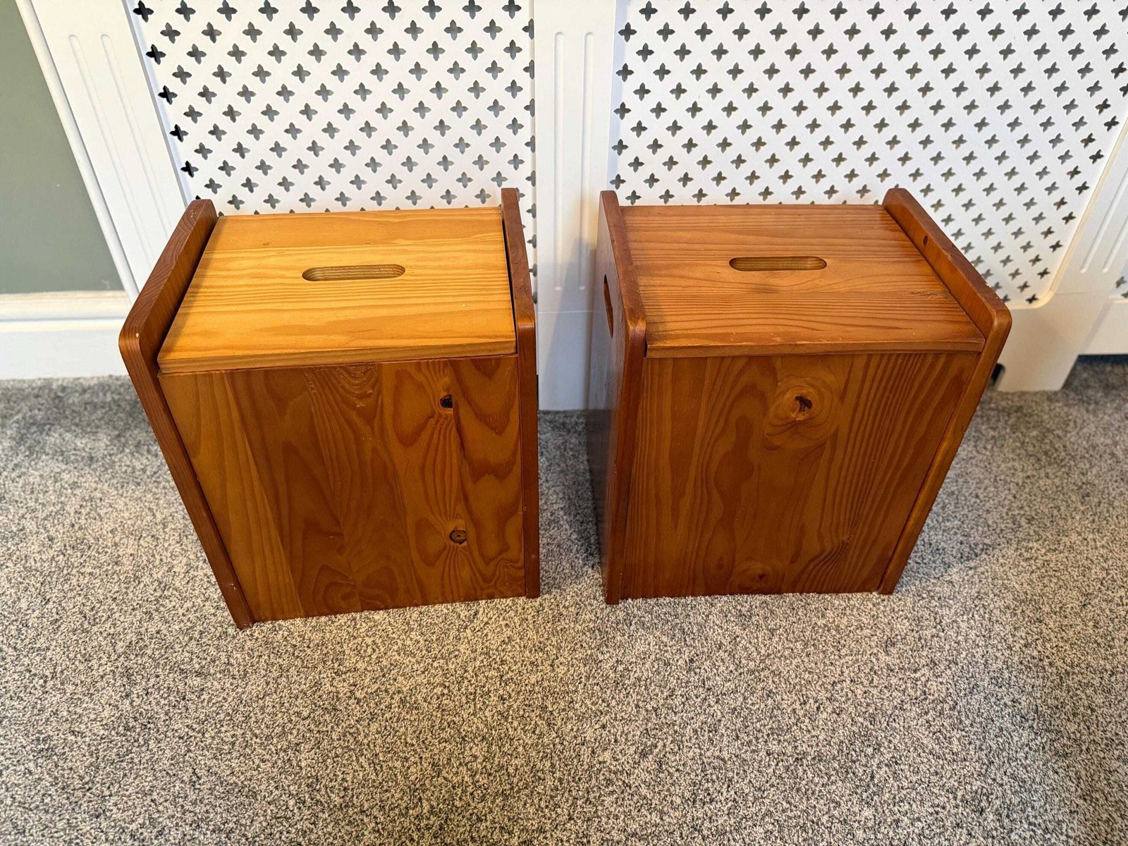 Set Of Two Pine Toy Box, Stotage Box, Benside Tables, Storage Side Tables photo vintage