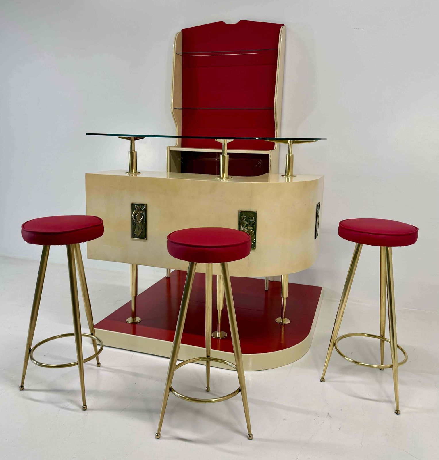 Exceptional Italian Art Deco Parchment Bar, 1950s, Attributed To Gio Ponti photo for sale