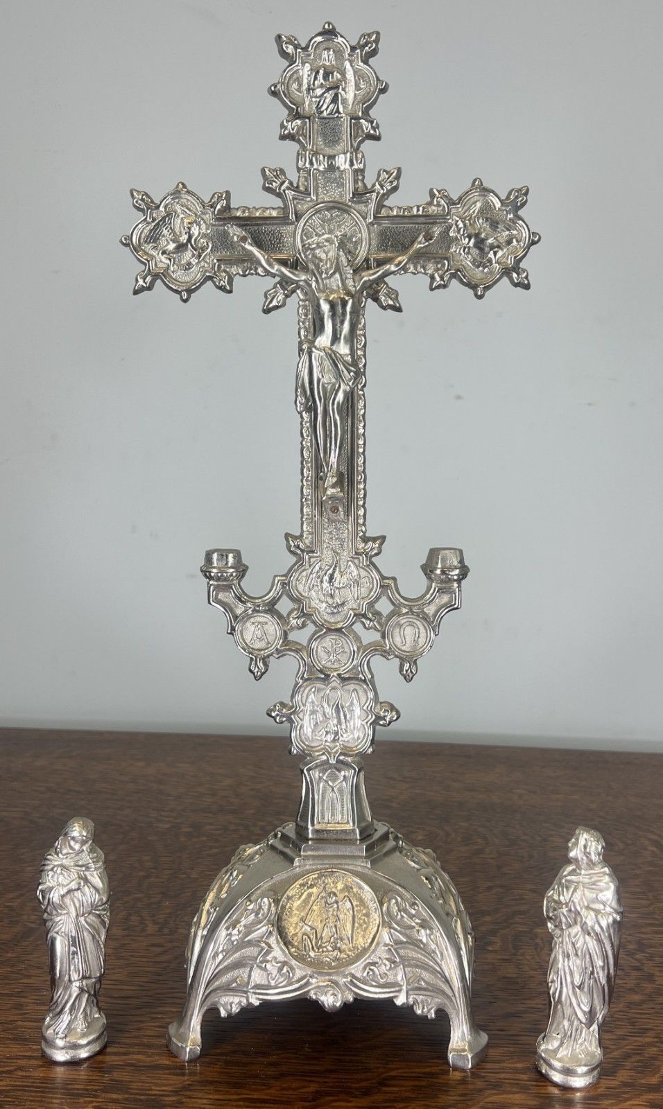 Crucifix Vintage French Style Metal Ornate Religious Altar Cross Lot 4763 photo furniture