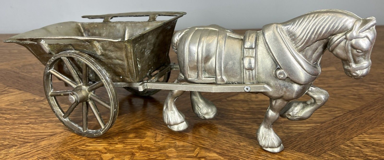 Figurine Horse Cart Vintage Style Metal Horse Drawn Wagon Sculpture Lot 4678 photo buy