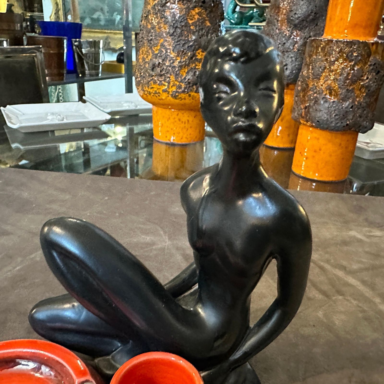1950s Mid Century Modern Ceramic And Black Glass Italian Smoking Set photo 368.0