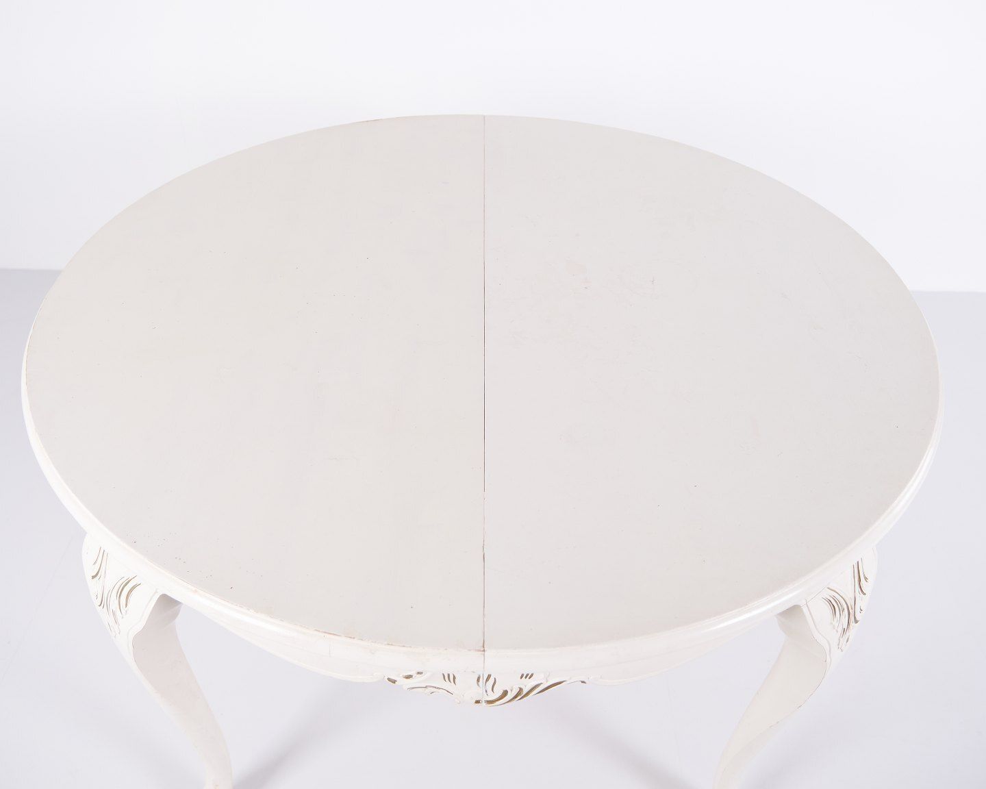 Antique Round Dining Table With Extension   New Rococo Style   White Painted With Decorative Details   Year 1920s photo Furniture