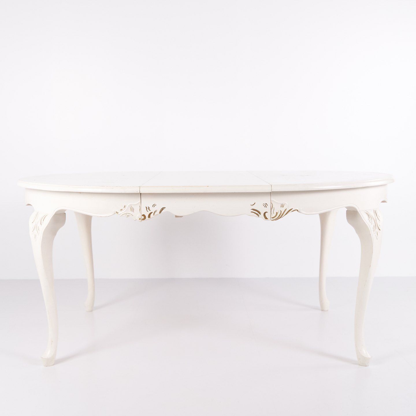 Antique Round Dining Table With Extension   New Rococo Style   White Painted With Decorative Details   Year 1920s photo vintage