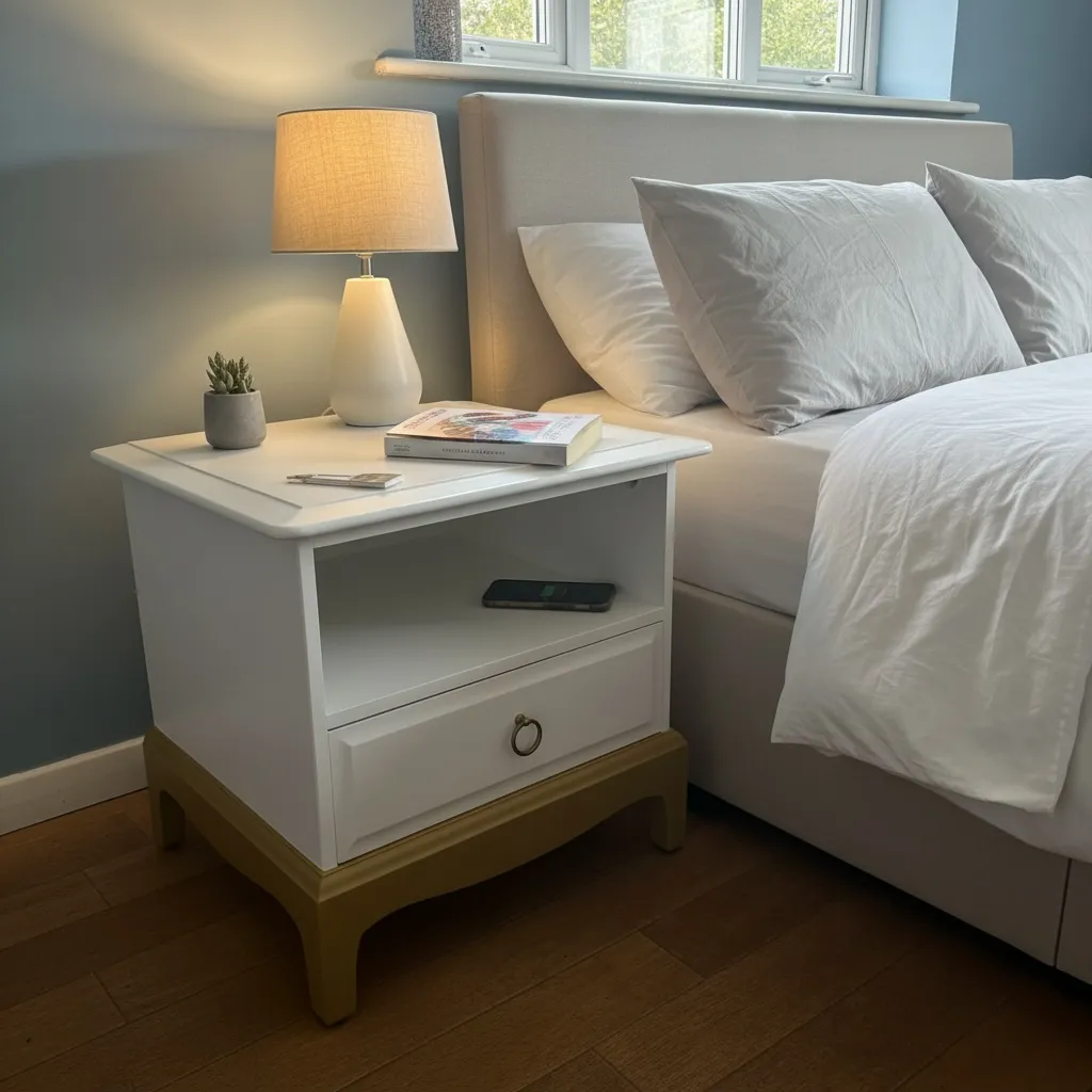 Stag Minstrel Bedside Table Farrow And Ball All White And Antique Gold