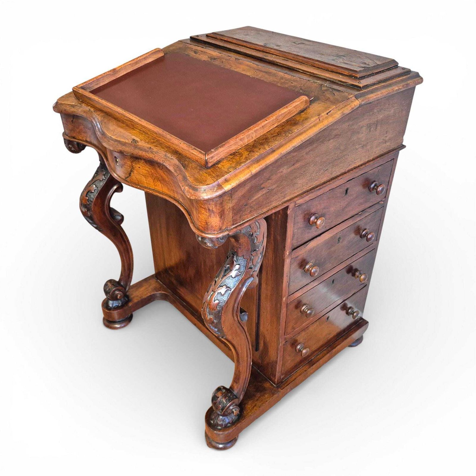Furniture Antique Victorian Walnut Davenport Writing Desk | 19th Century Sloping Bureau photo