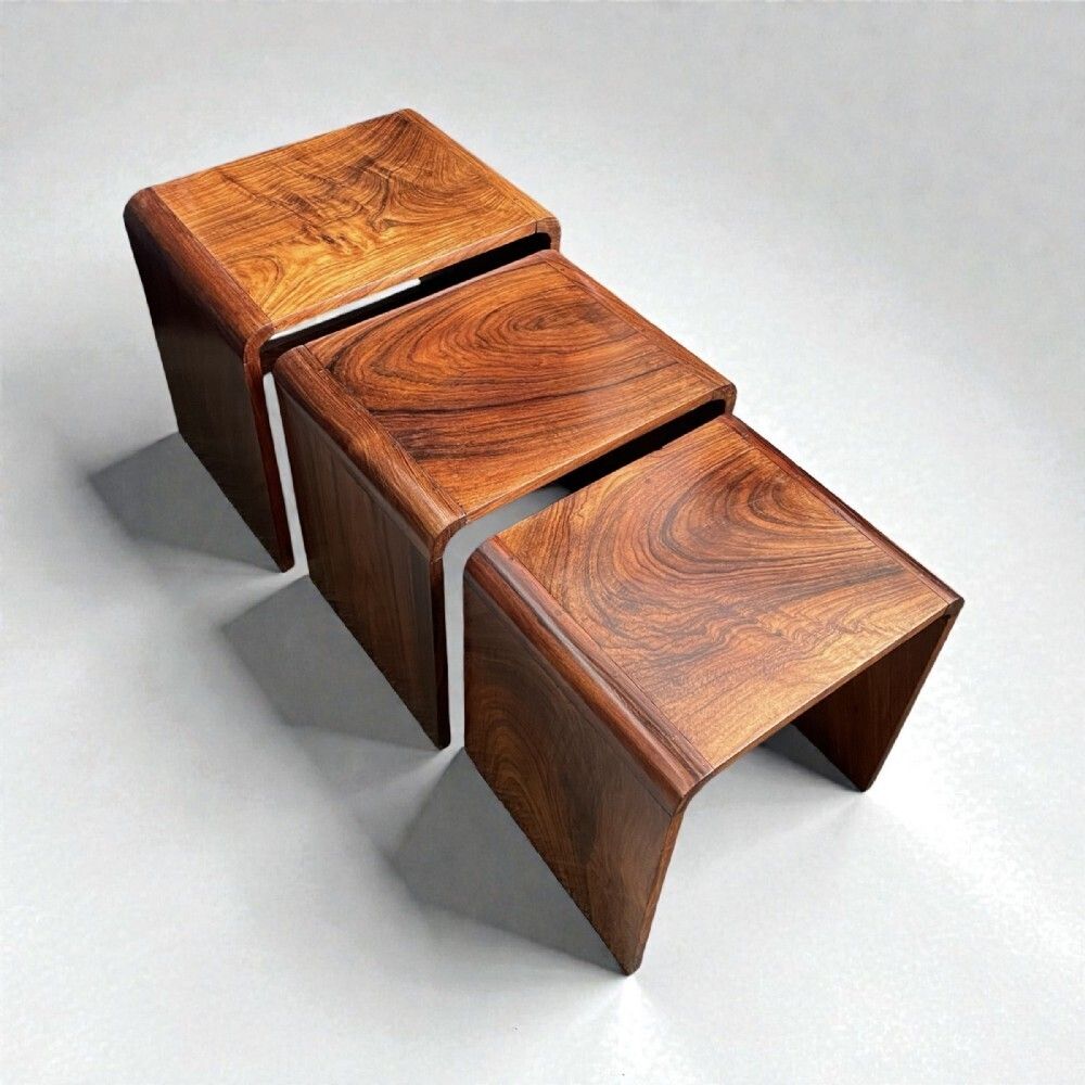 Art Deco Nest Of Three Tables In Indian Rosewood