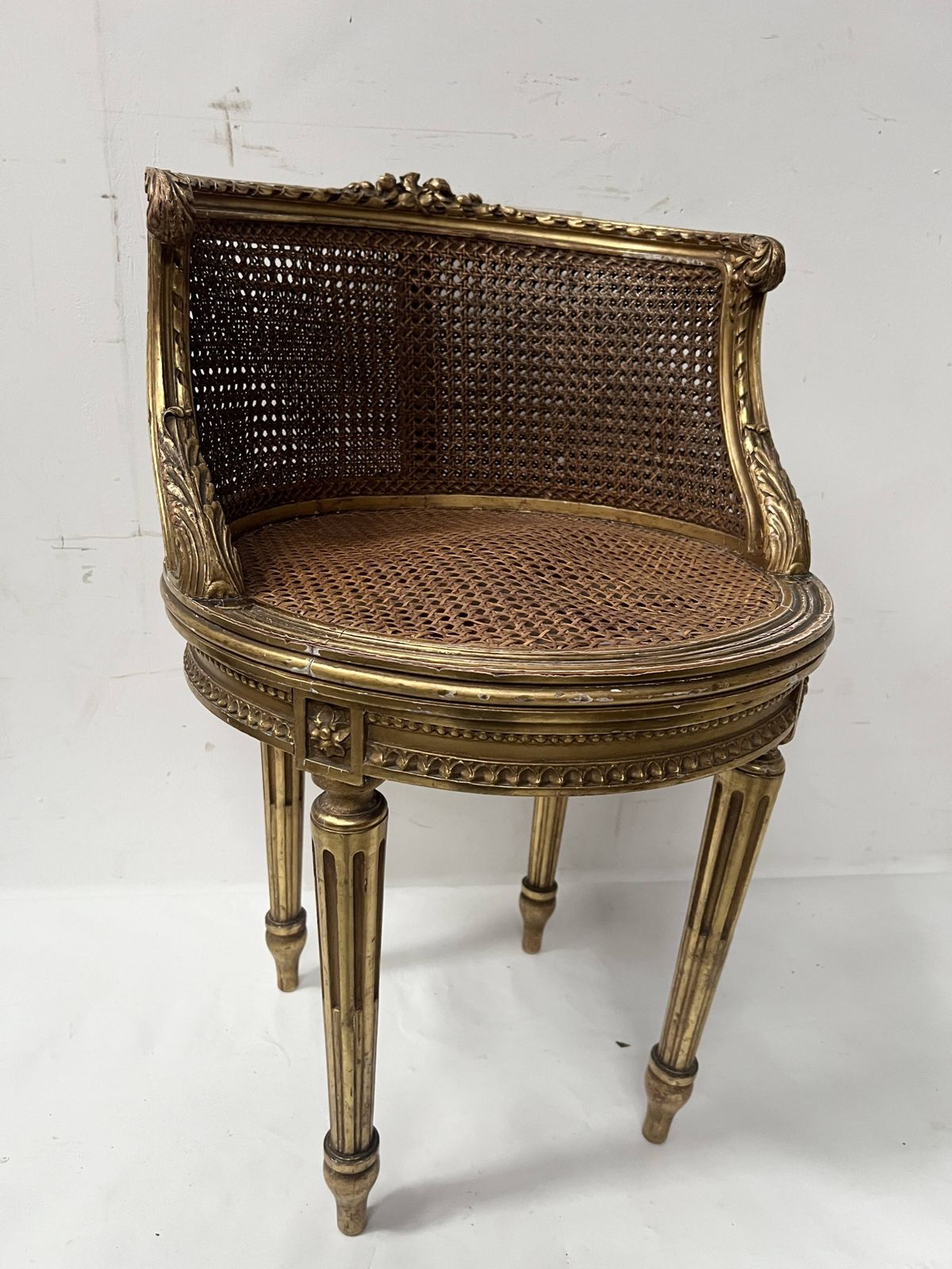 Furniture Louis XVI Style Armchair In Wood And Gilded Stucco, 20th Century. photo
