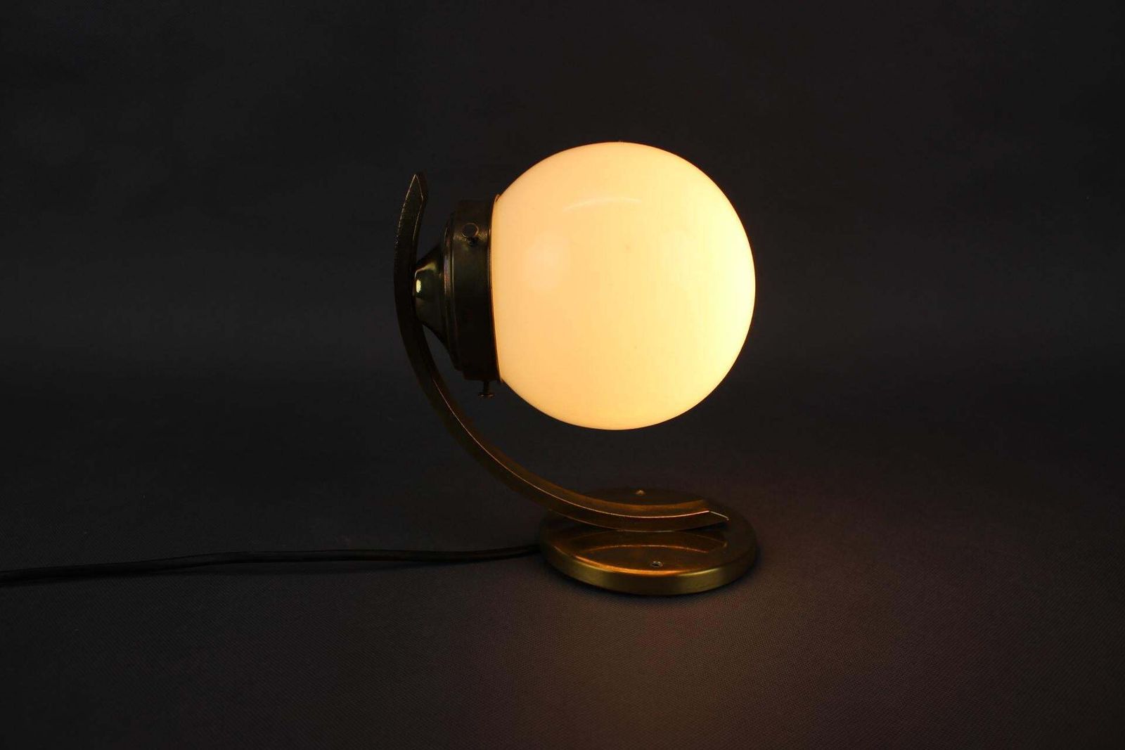 Lighting Pair Of Art Deco Brass Wall Lamps With Opaline Glass, Europe, 1930s photo