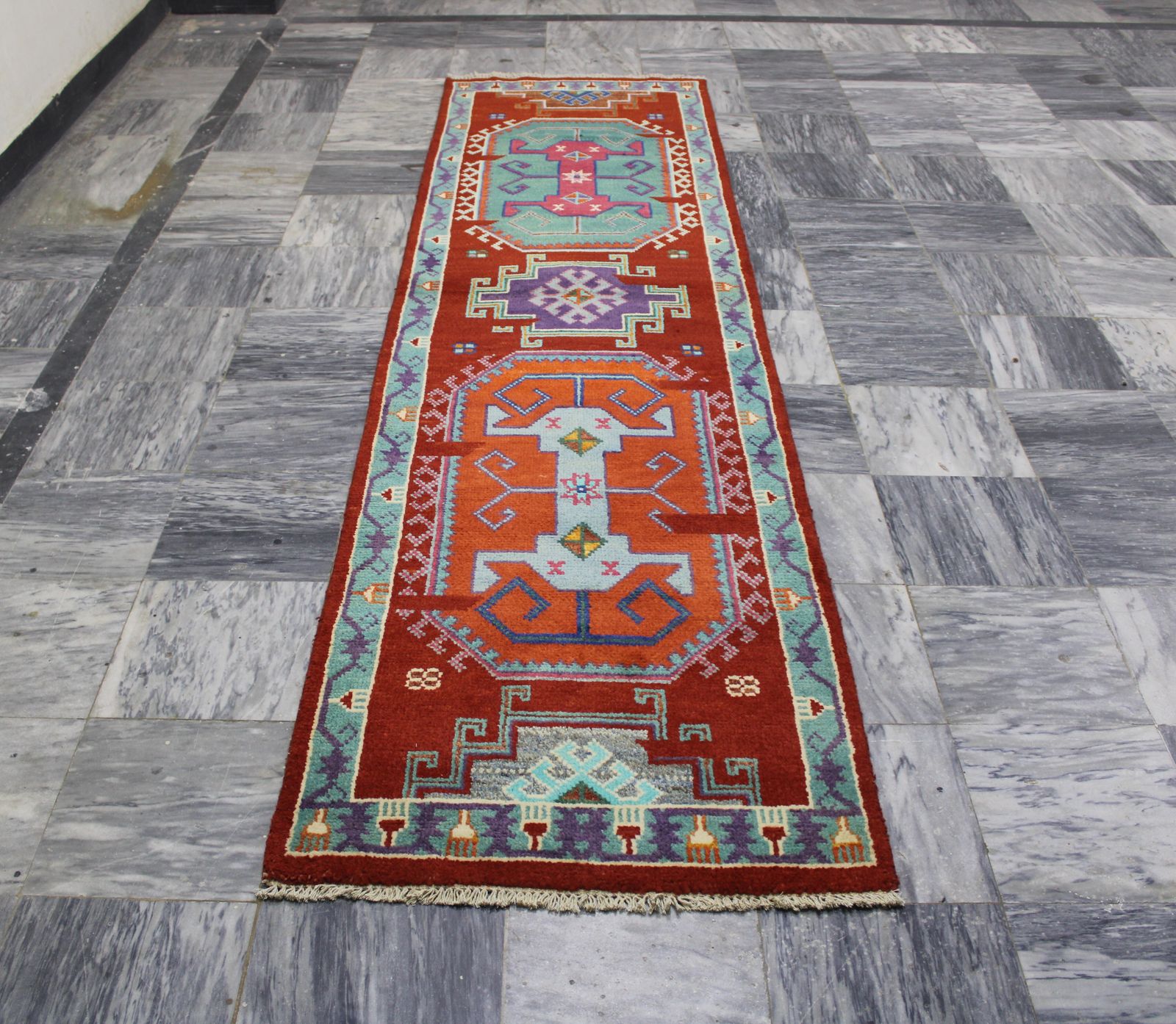 2x10 Turkish Handmade Geometric Tribal Runner Rug