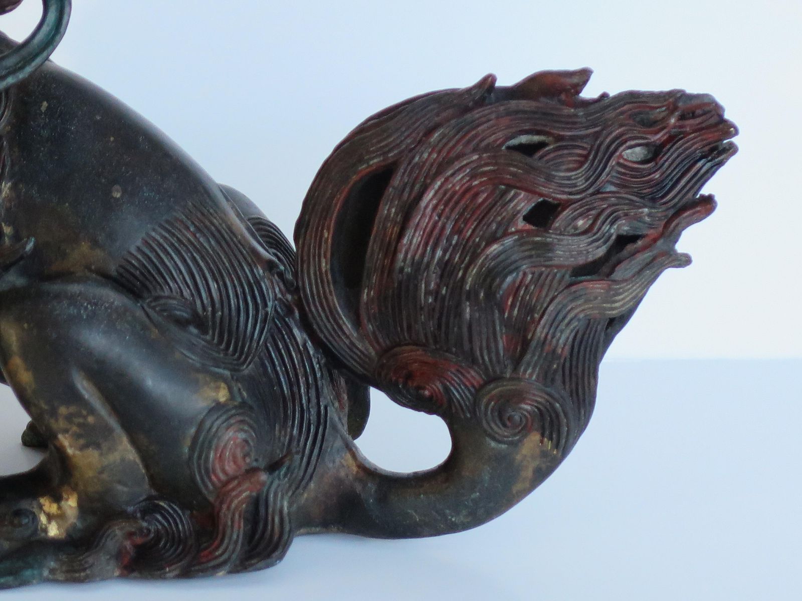 Antique Pair Large Chinese Bronze Foo Dogs Fine Detail Gilded & Enamelled, Qing 19th C photo buy