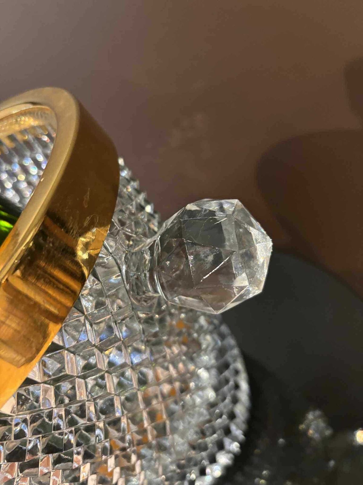 Vintage French Crystal Champagne Bucket, Golden Rim, Art Deco Ice Chiller photo 357.0