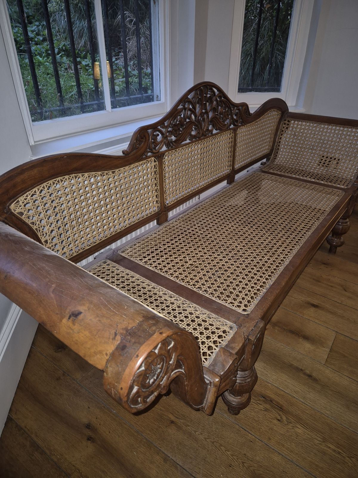 Antique Dutch Ceylonese Tropical Hardwood And Rattan/Wicker Settee photo furniture