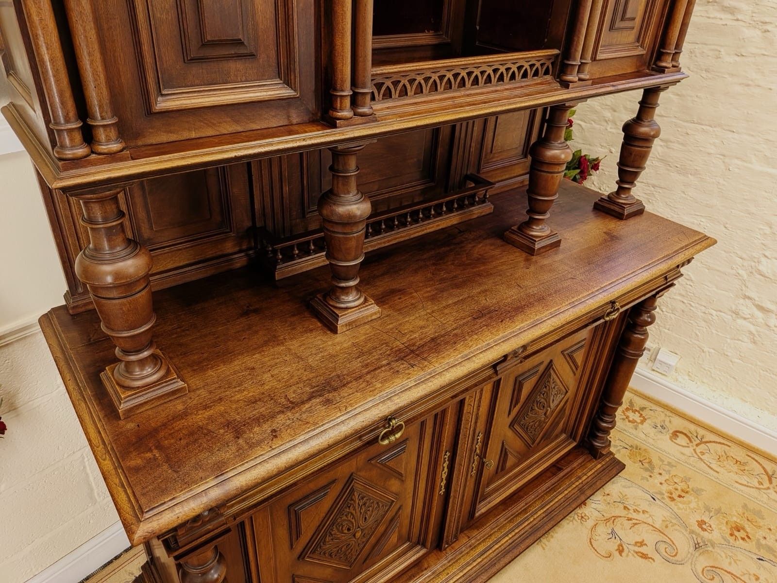 Victorian Josselin French Carved Walnut Double Buffet Hunting Cabinet Circa 1880 photo 1295.0