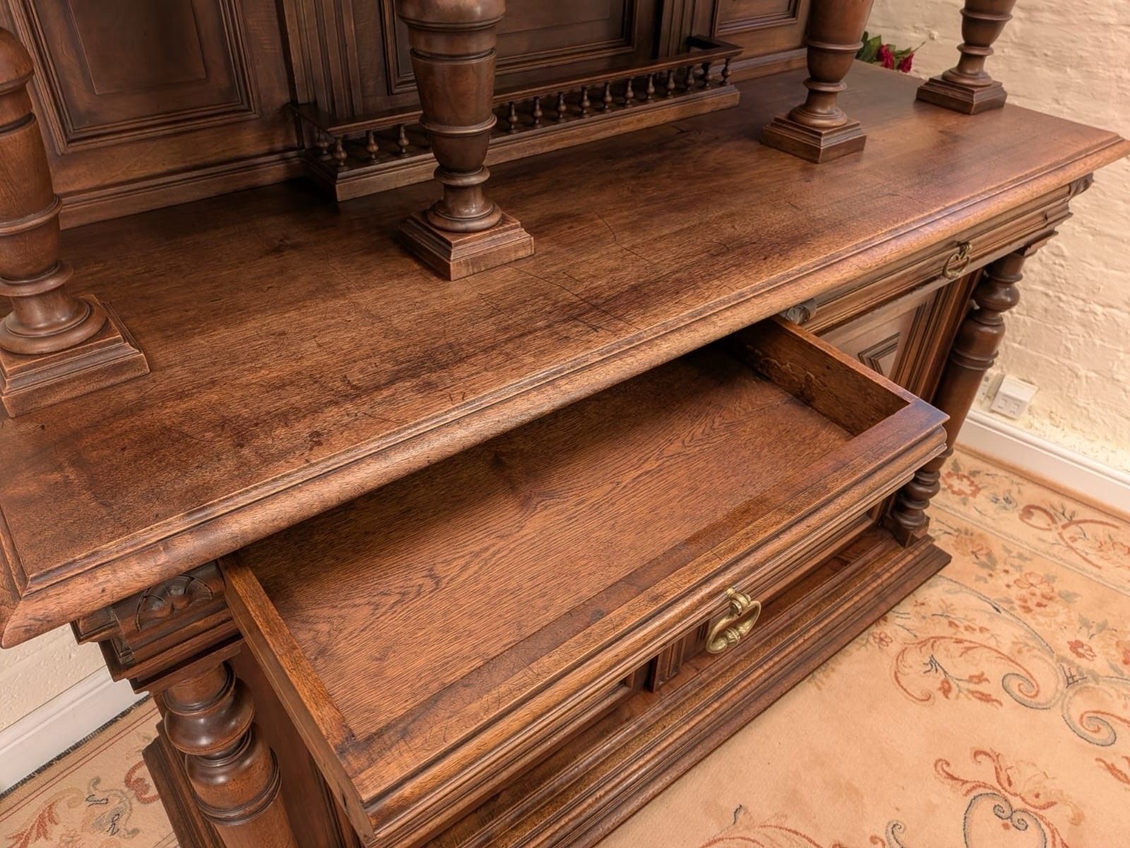 photo furniture Victorian Josselin French Carved Walnut Double Buffet Hunting Cabinet Circa 1880