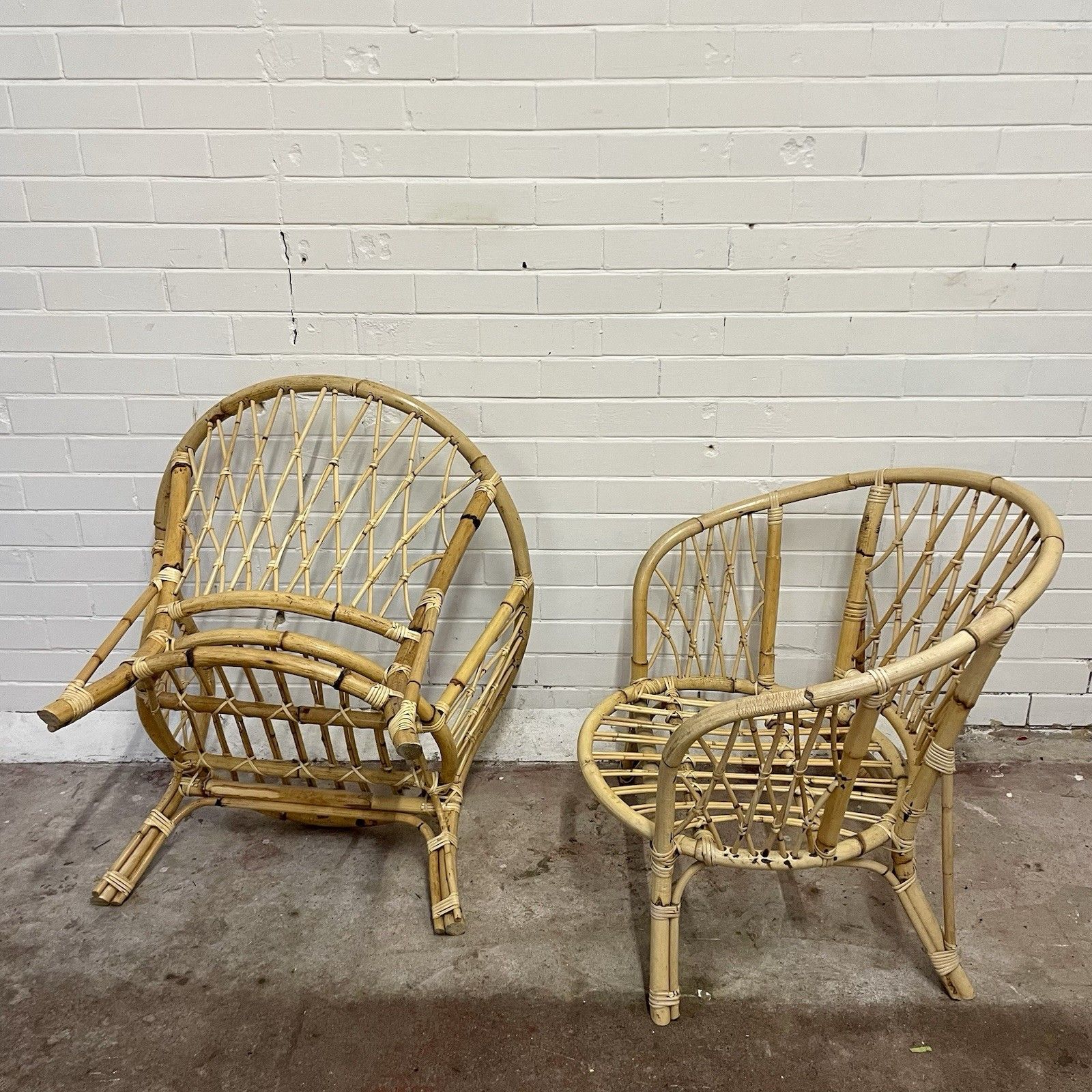 A Pair Of Attractive Rattan Wicker Low Curved Back Chairs. photo furniture