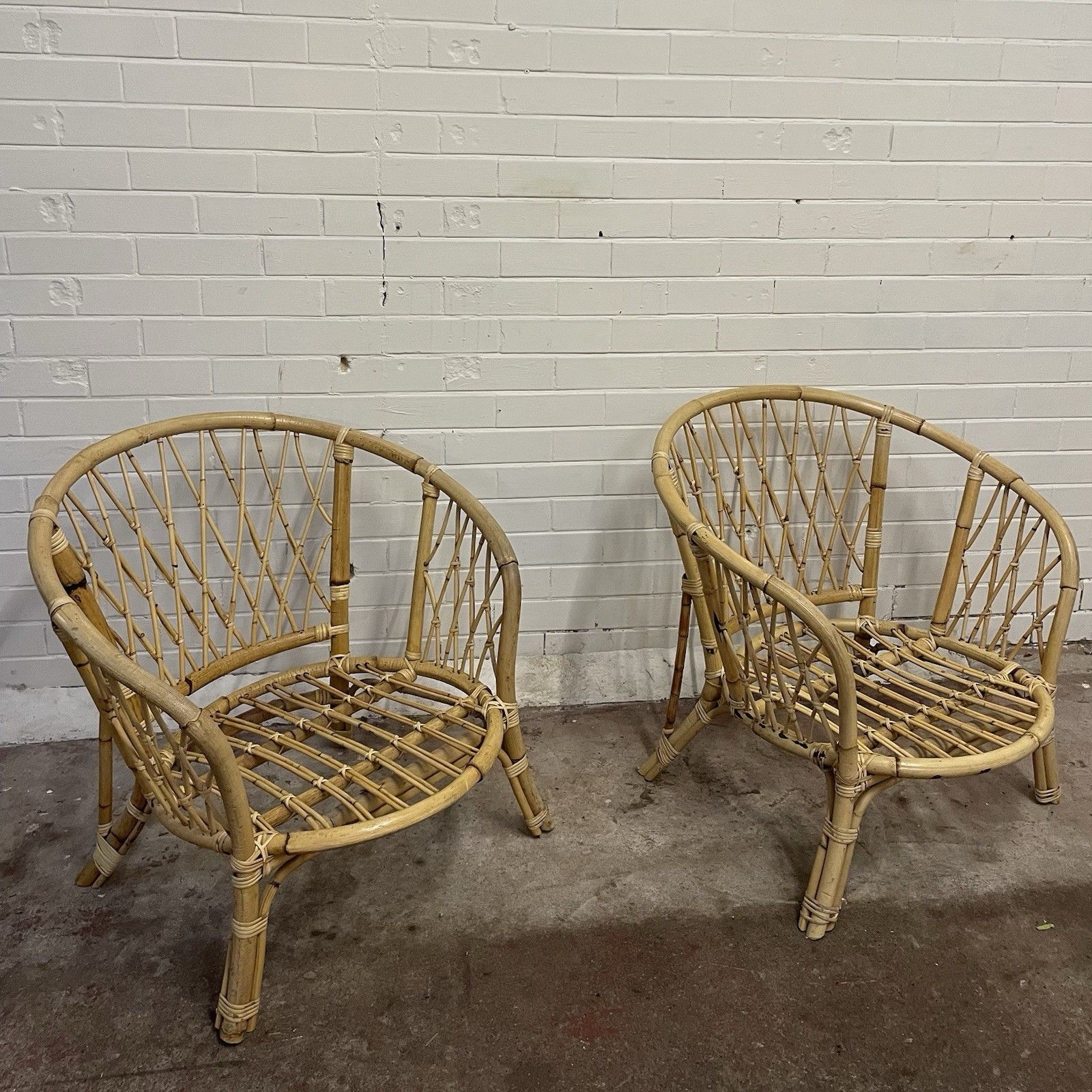 A Pair Of Attractive Rattan Wicker Low Curved Back Chairs. photo Furniture