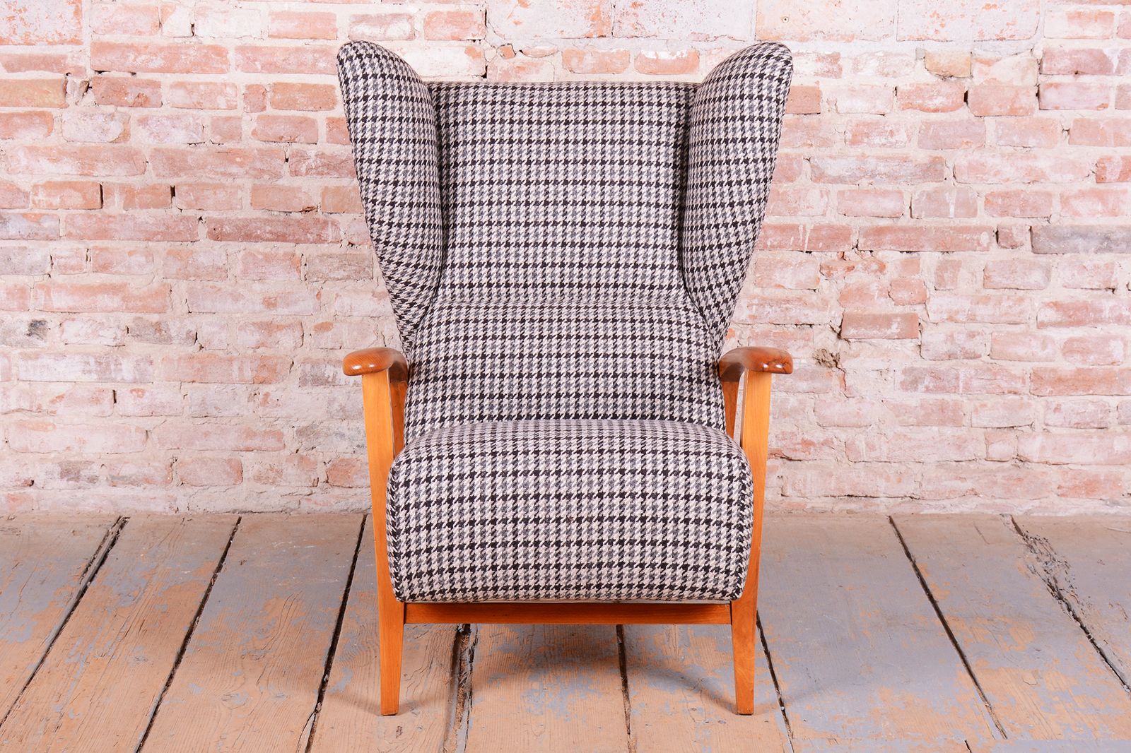 Restored Art Deco Wingchair, Beech, Reupholstered, Polished, Czech, 1940s photo vintage