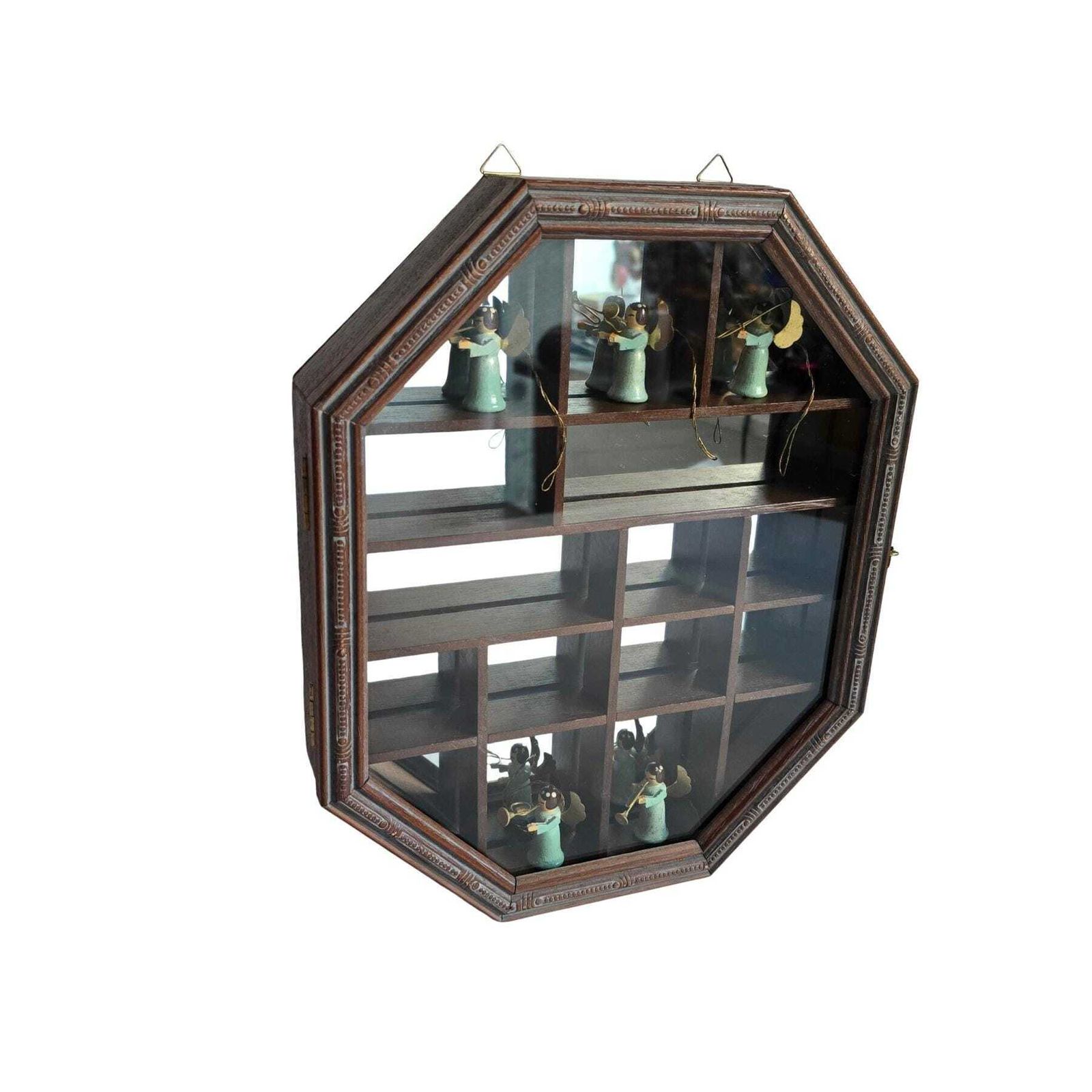 Vintage Wooden Display Cabinet, Mirrored Miniature Collector Shelf