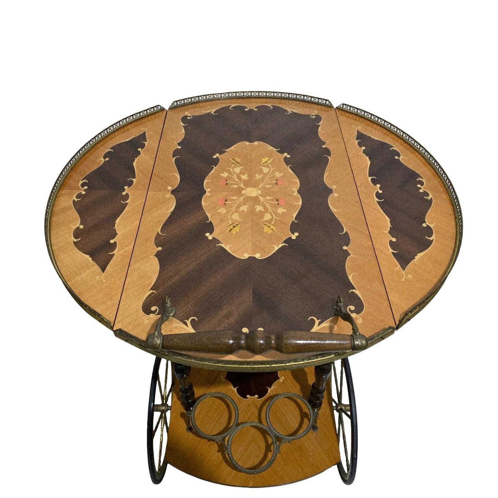 photo furniture Vintage Mid Century Modern Italian Marquetry Wood Bar Cart With Folding Top