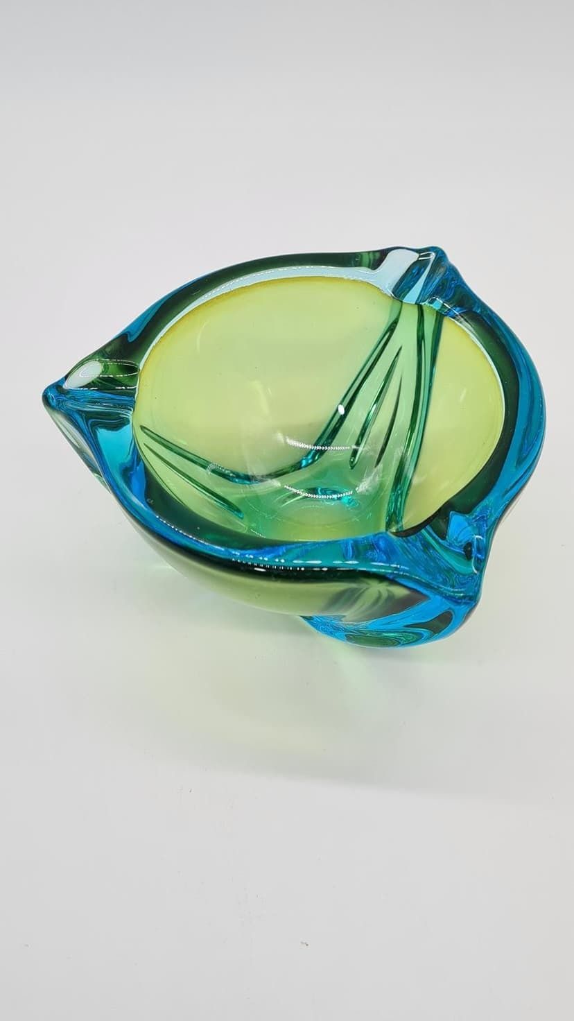Murano Ashtray, Green Blue, Glass, Italy, 1970s. photo for sale