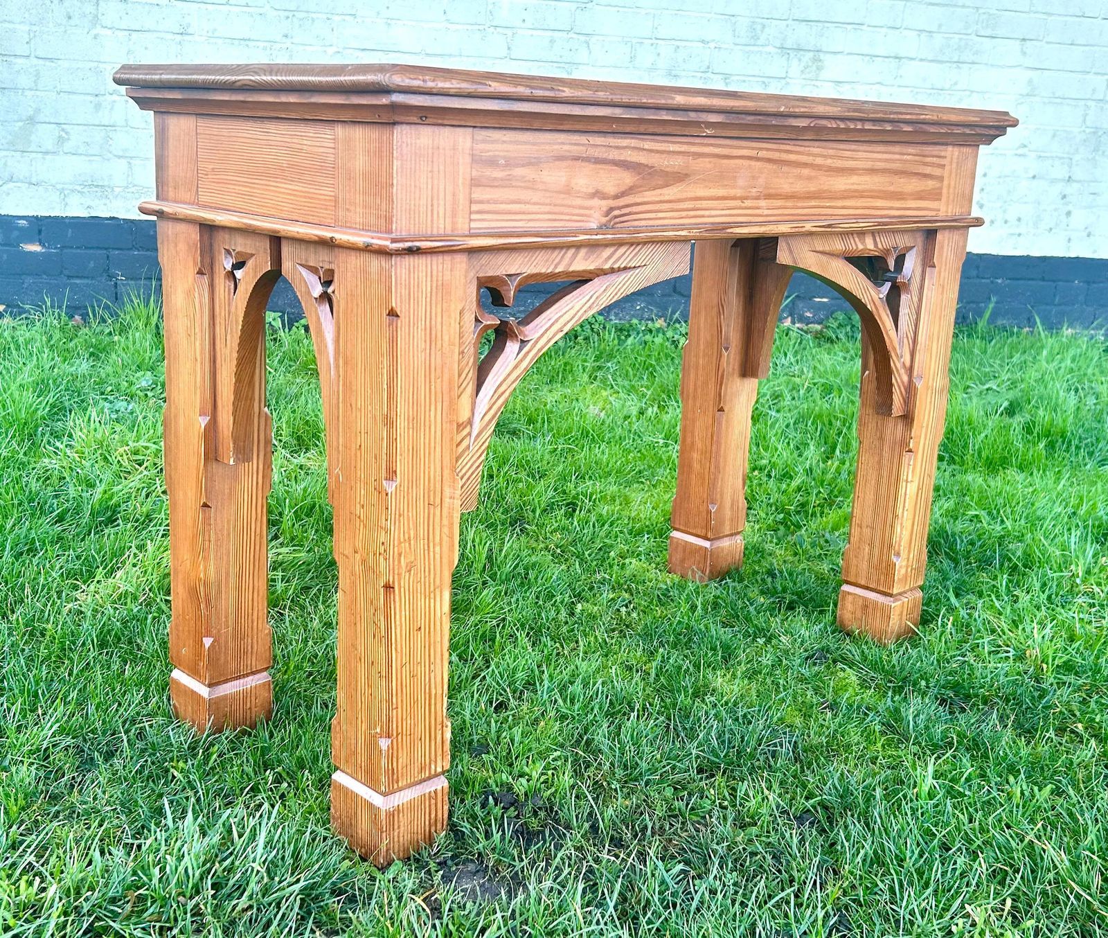 Gothic Pitch Pine Dining Table Vintage Kitchen Country Industrial Wooden Old Wooden Side Antique Refectory Island Console Coffee Occasional photo furniture