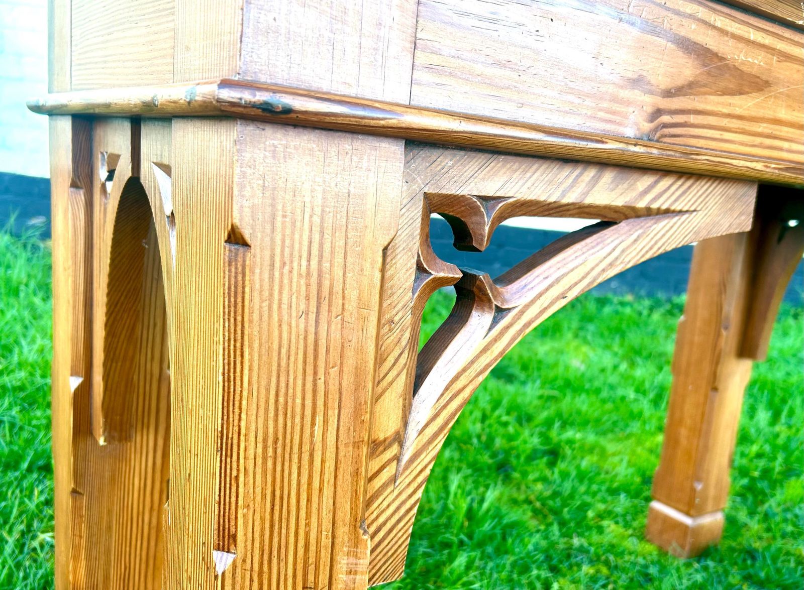 Gothic Pitch Pine Dining Table Vintage Kitchen Country Industrial Wooden Old Wooden Side Antique Refectory Island Console Coffee Occasional photo 335.0