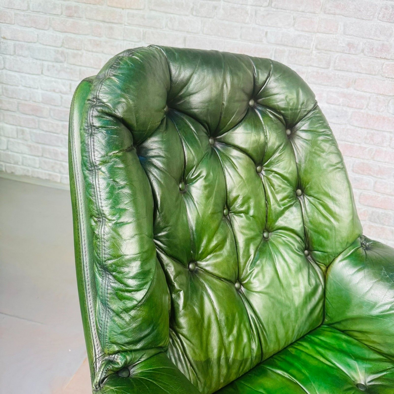 photo furniture Pair Of Vintage Danish Green Leather Swivel Chairs #A826