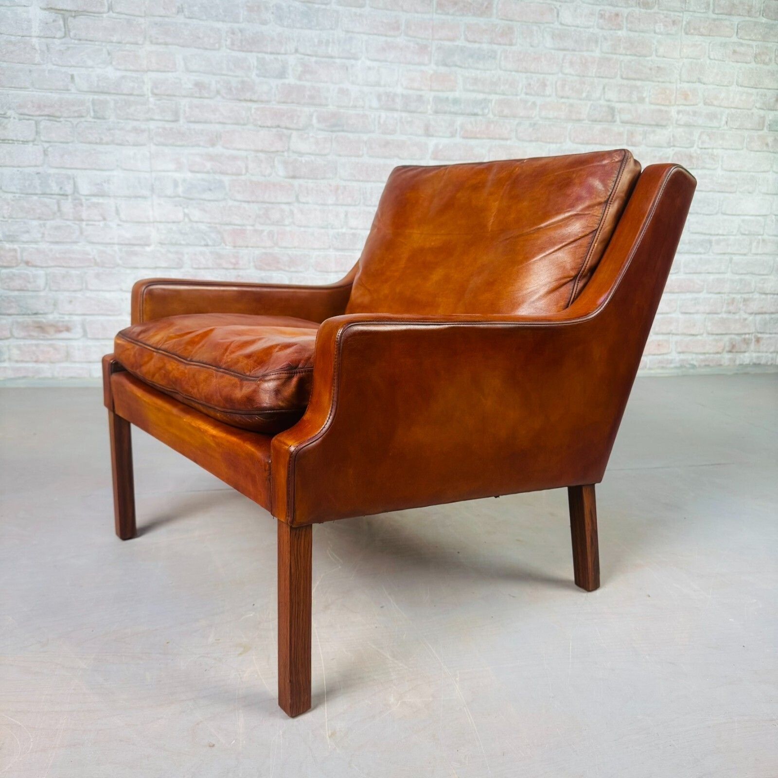 Vintage Danish 1970s Thams Kvalitet Tan Leather Chair #A830 photo for sale