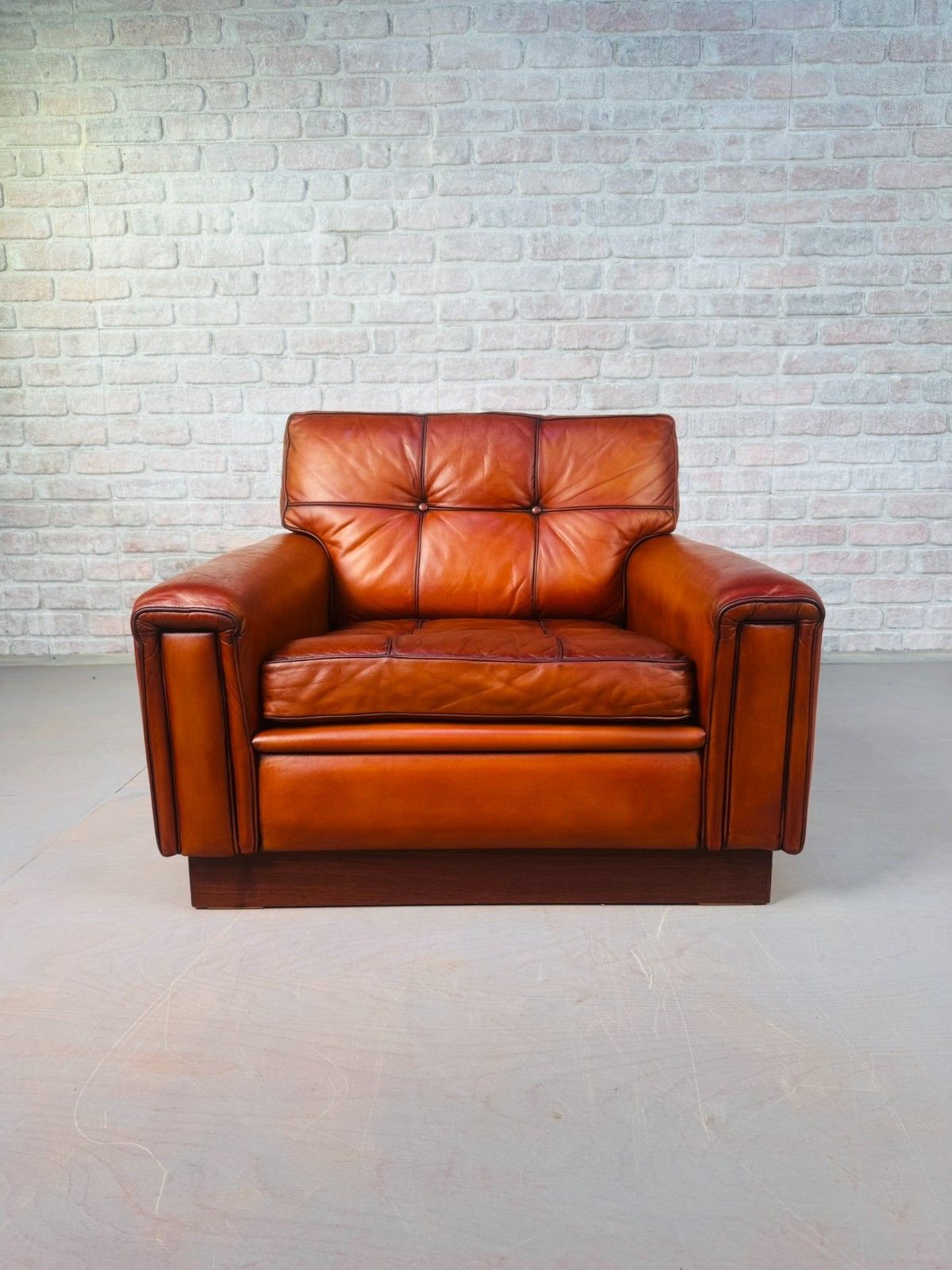 1970s Swedish Lounge Tan Leather Chair By Nelo #A835 photo for sale