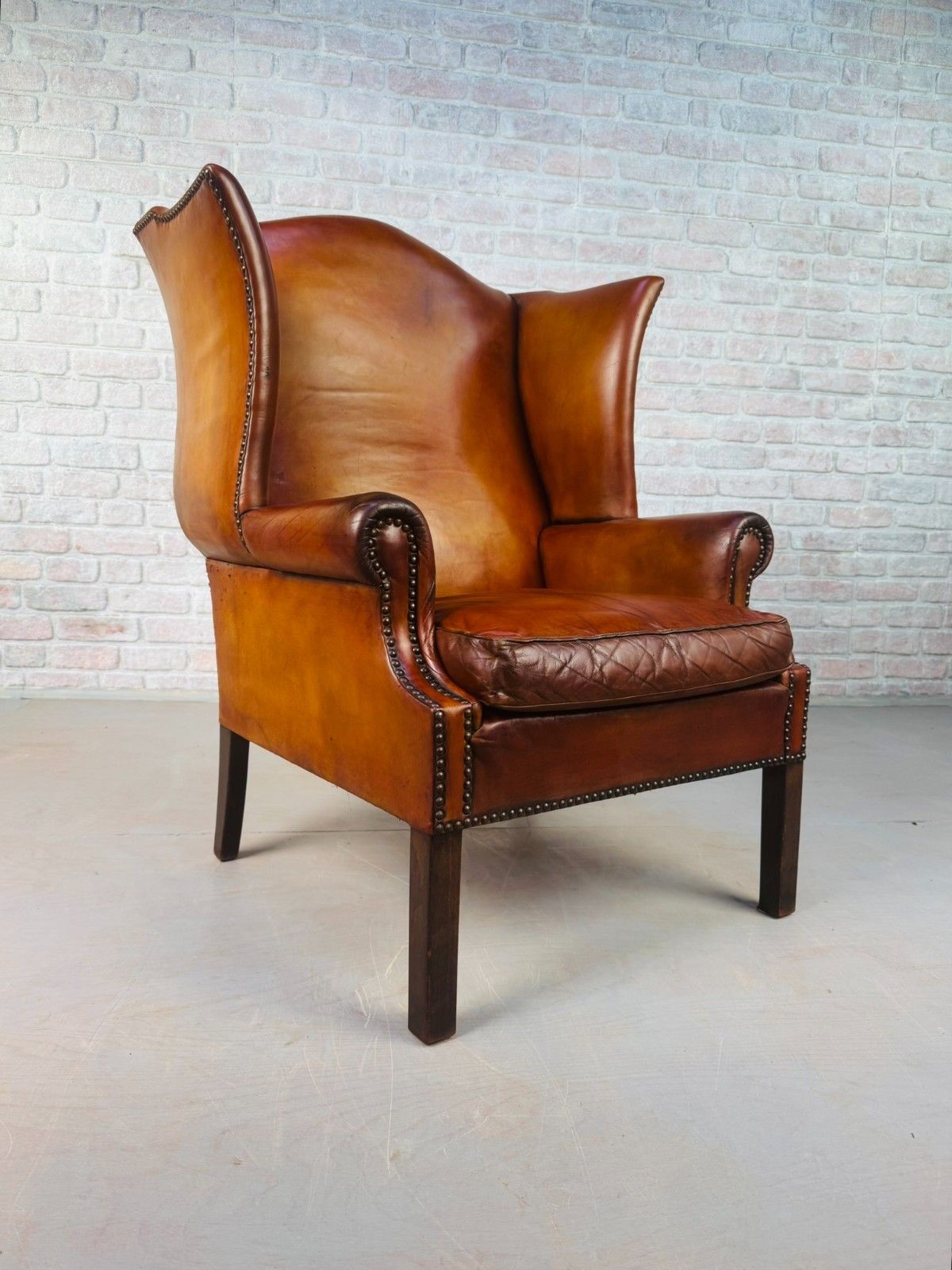 Vintage George III Style English Tan Leather Wingback Chair C.1940 #A834