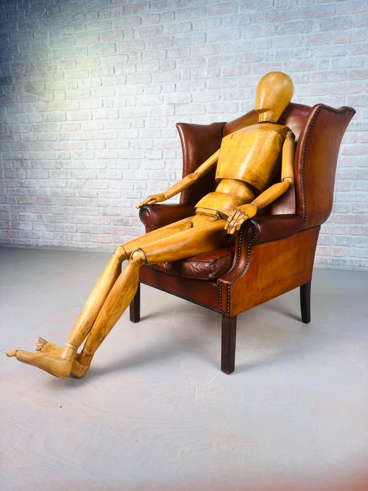 Vintage George III Style English Tan Leather Wingback Chair C.1940 #A834 photo furniture