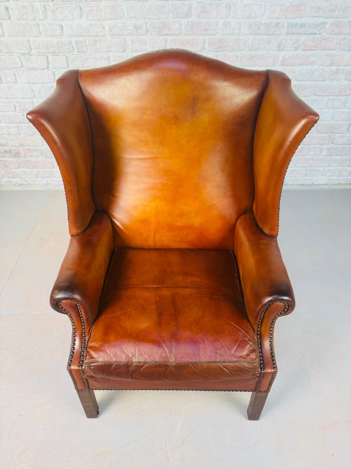 Vintage George III Style English Tan Leather Wingback Chair C.1940 #A834 photo buy